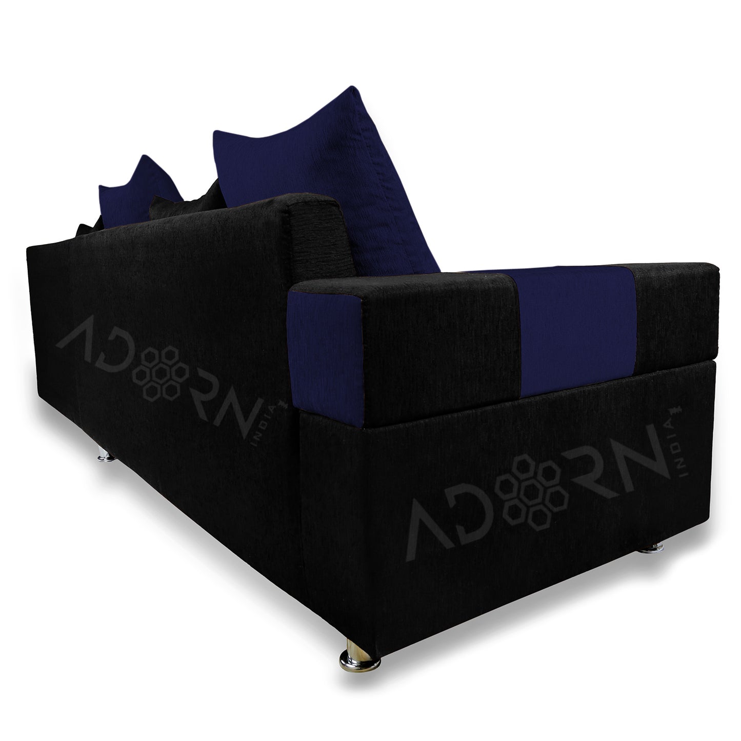 Adorn India Adillac 6 Seater Corner Sofa(Right Side)(Navy Blue & Black)