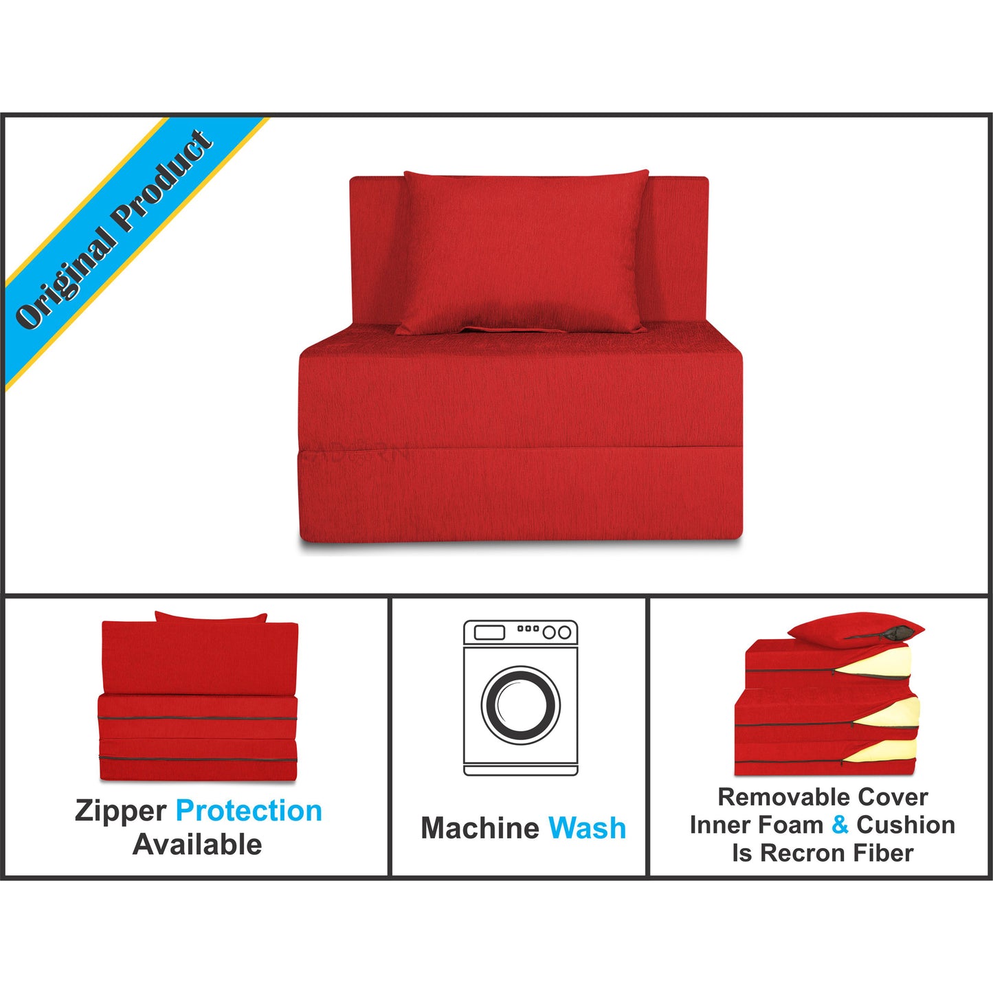 Adorn India Easy 2 Seater Sofa Cum Bed Alyn 3'x 6' (Red) (1 Year Warranty)