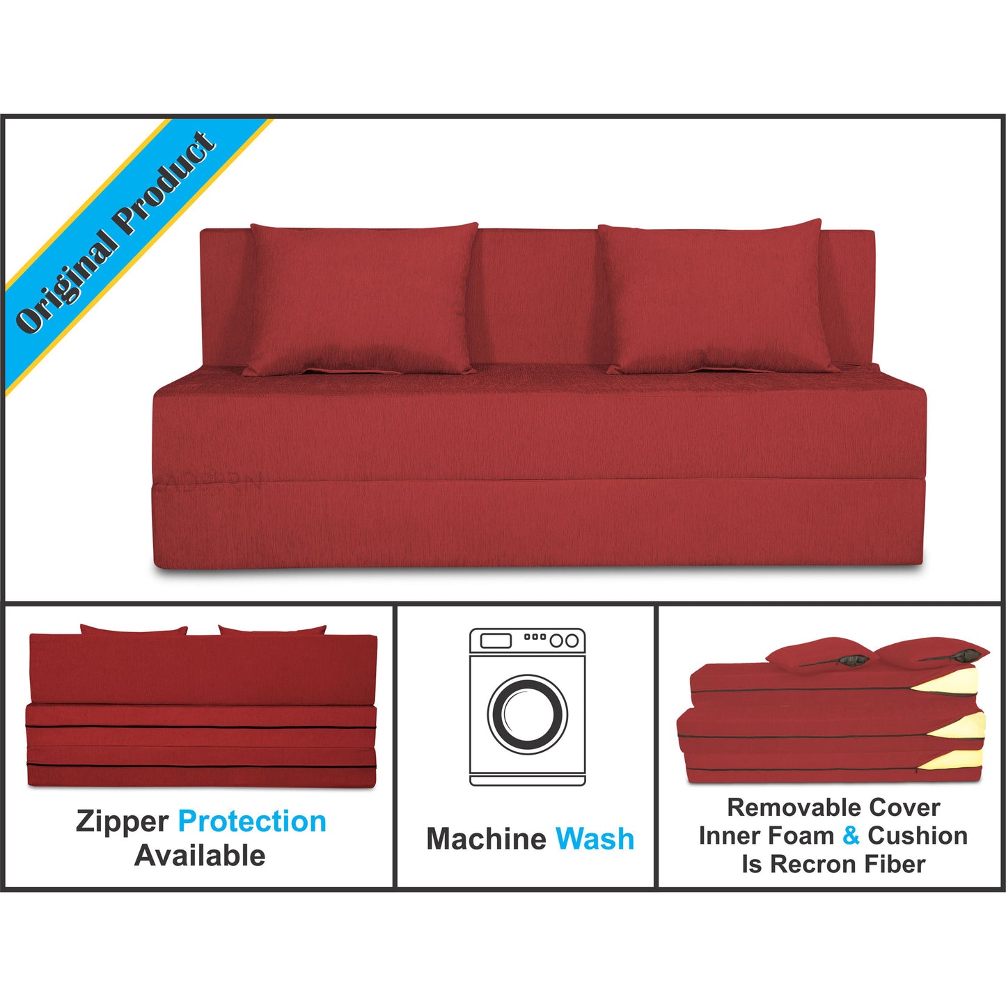 Adorn India Easy 3 Seater Sofa Cum Bed Alyn 5'x 6' (Maroon) (1 Year Warranty)