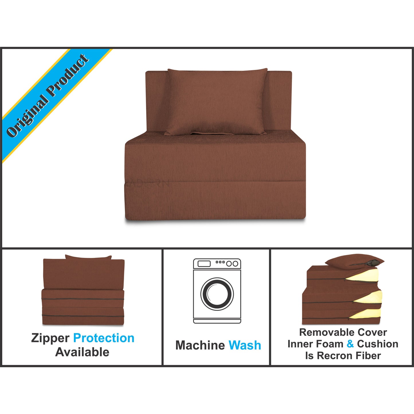 Adorn India Easy Single Seater Sofa Cum Bed Alyn 3'x 6' (Brown)