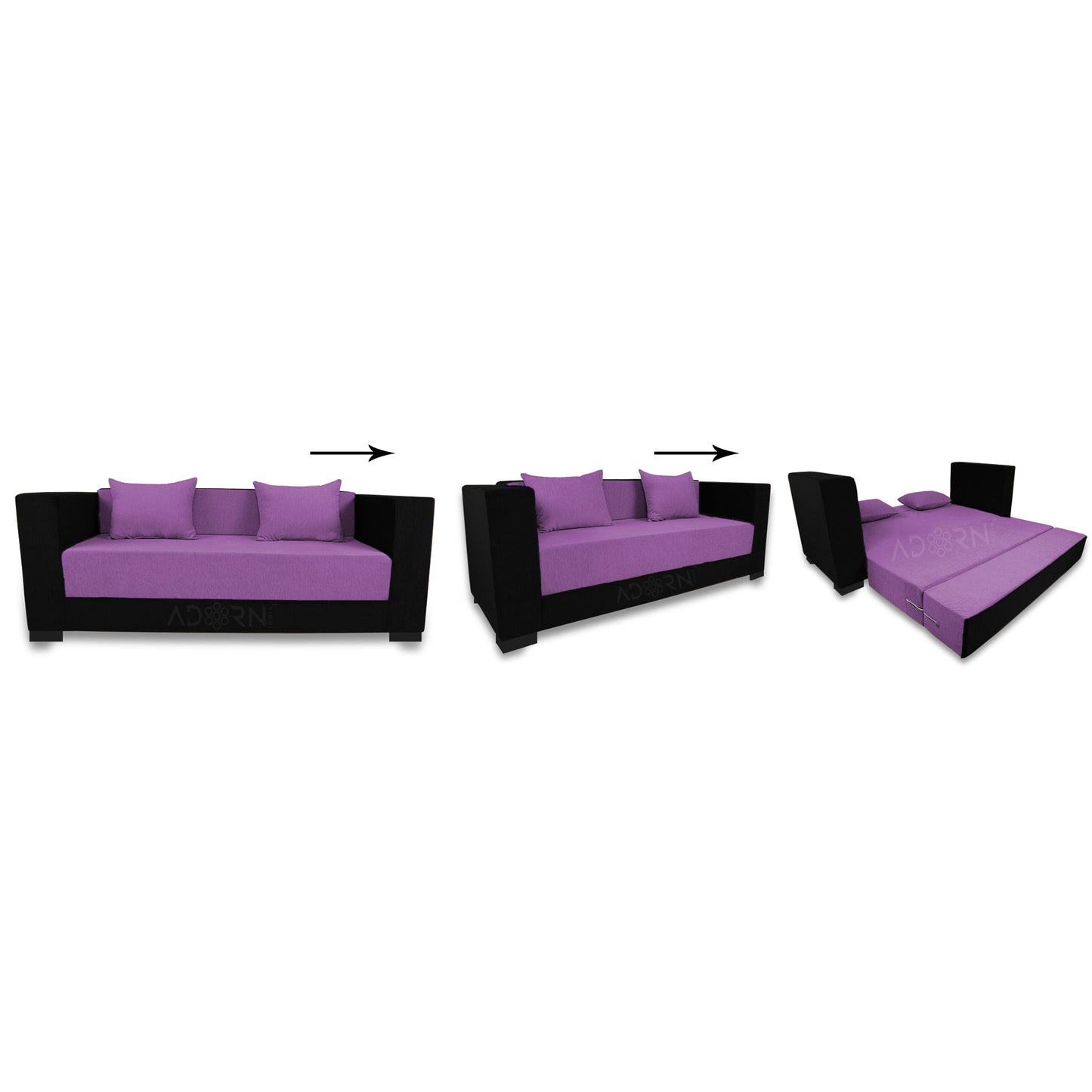 Adorn India Almond 3 Seater Sofa cumbed(Light Purple & Black)