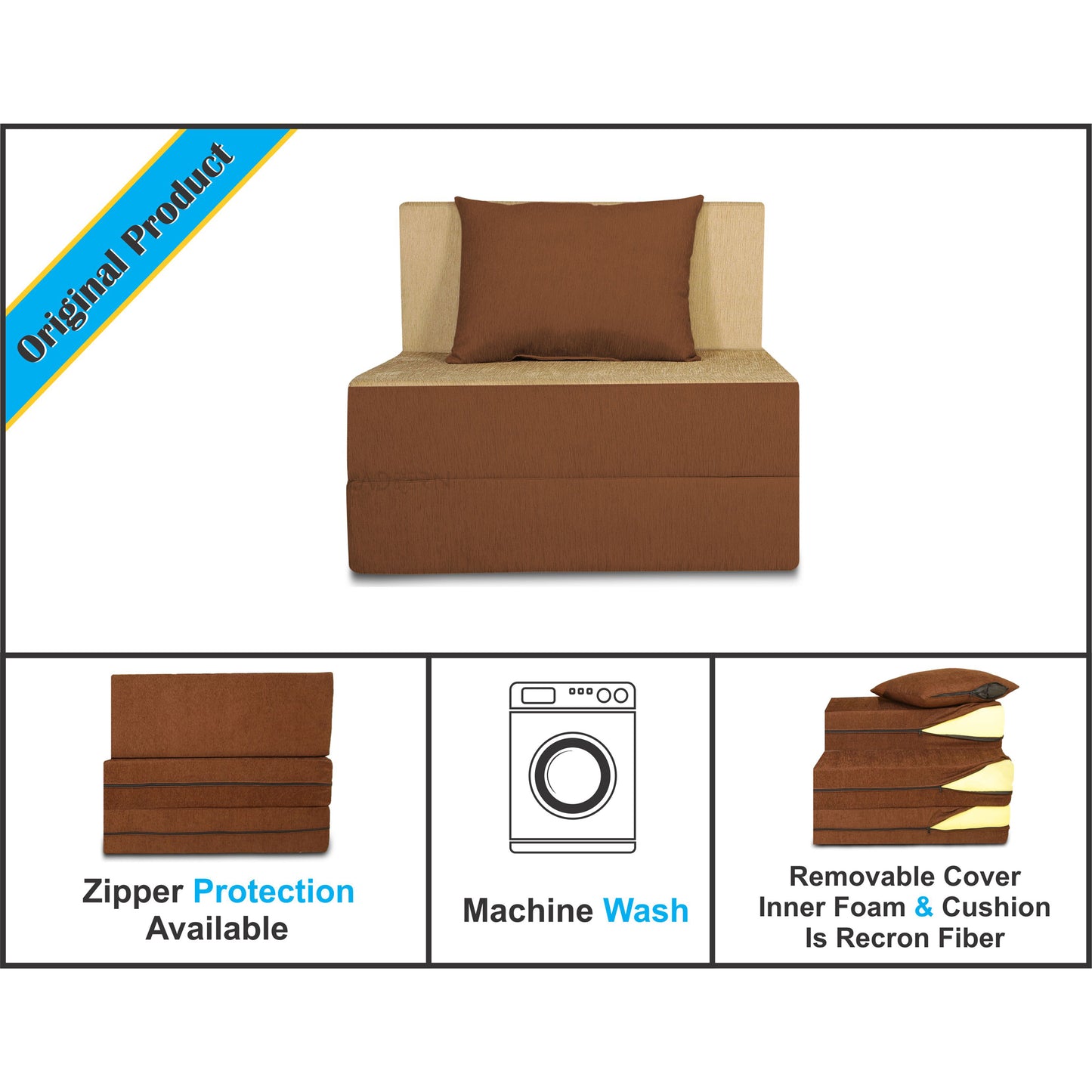 Adorn India Easy 2 Seater Sofa cumbed 3x6 (Brown & Beige) (1 Year Warranty)