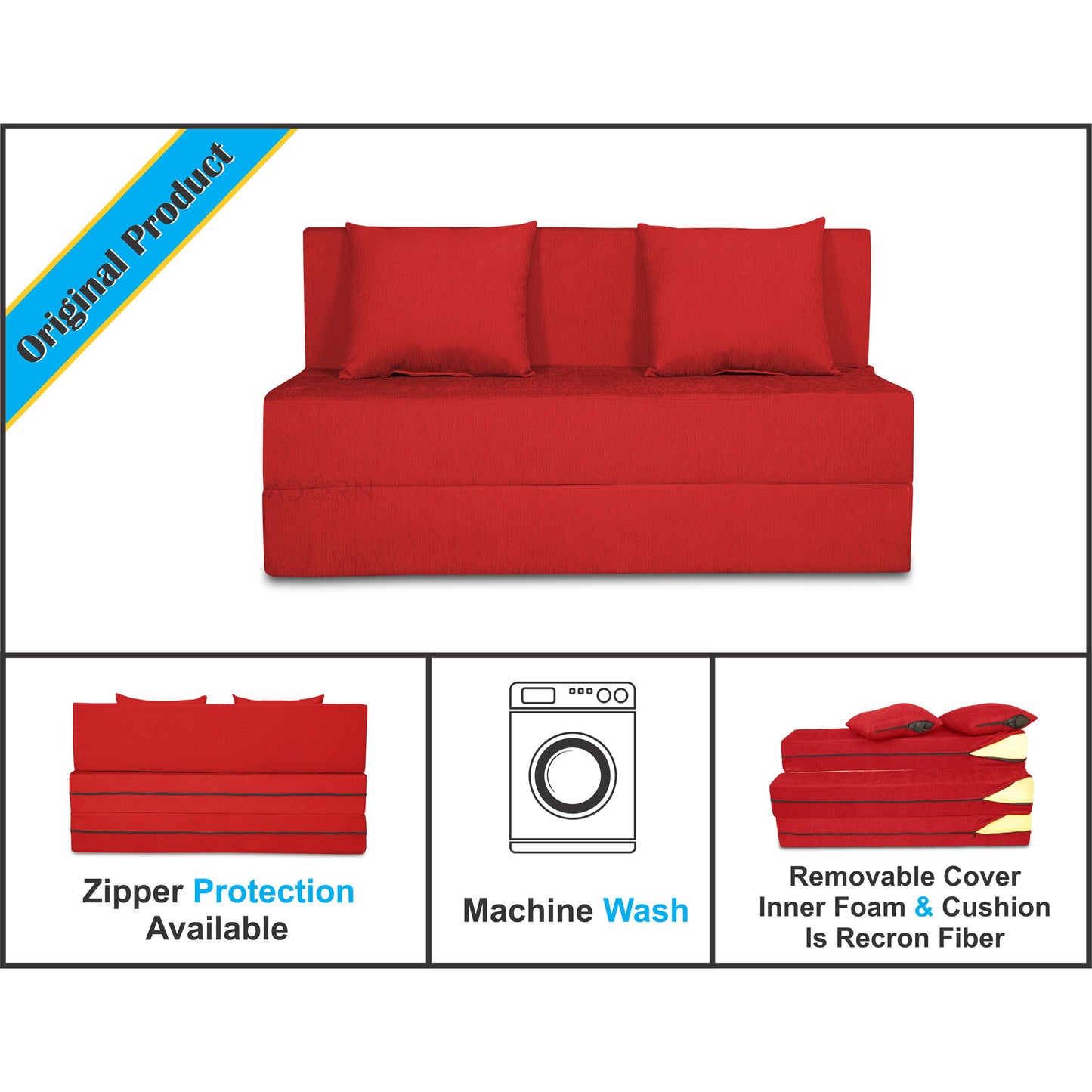 Adorn India Easy 2 Seater Sofa Cum Bed Alyn 4'x 6' (Red) (1 Year Warranty)