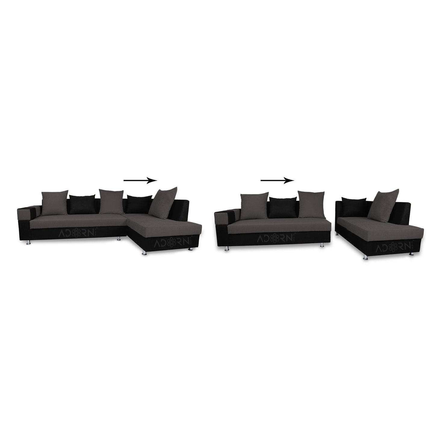Adorn India adillac 5 Seater Corner Sofa (Right Side, Grey & Black)