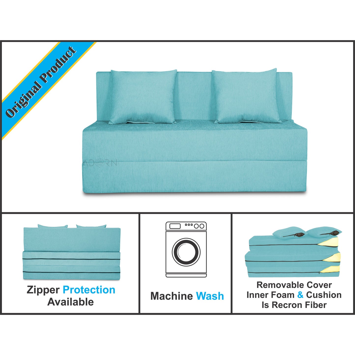 Adorn India Easy Two Seater Sofa Cum Bed Alyn 4'x 6' (Aqua Blue)