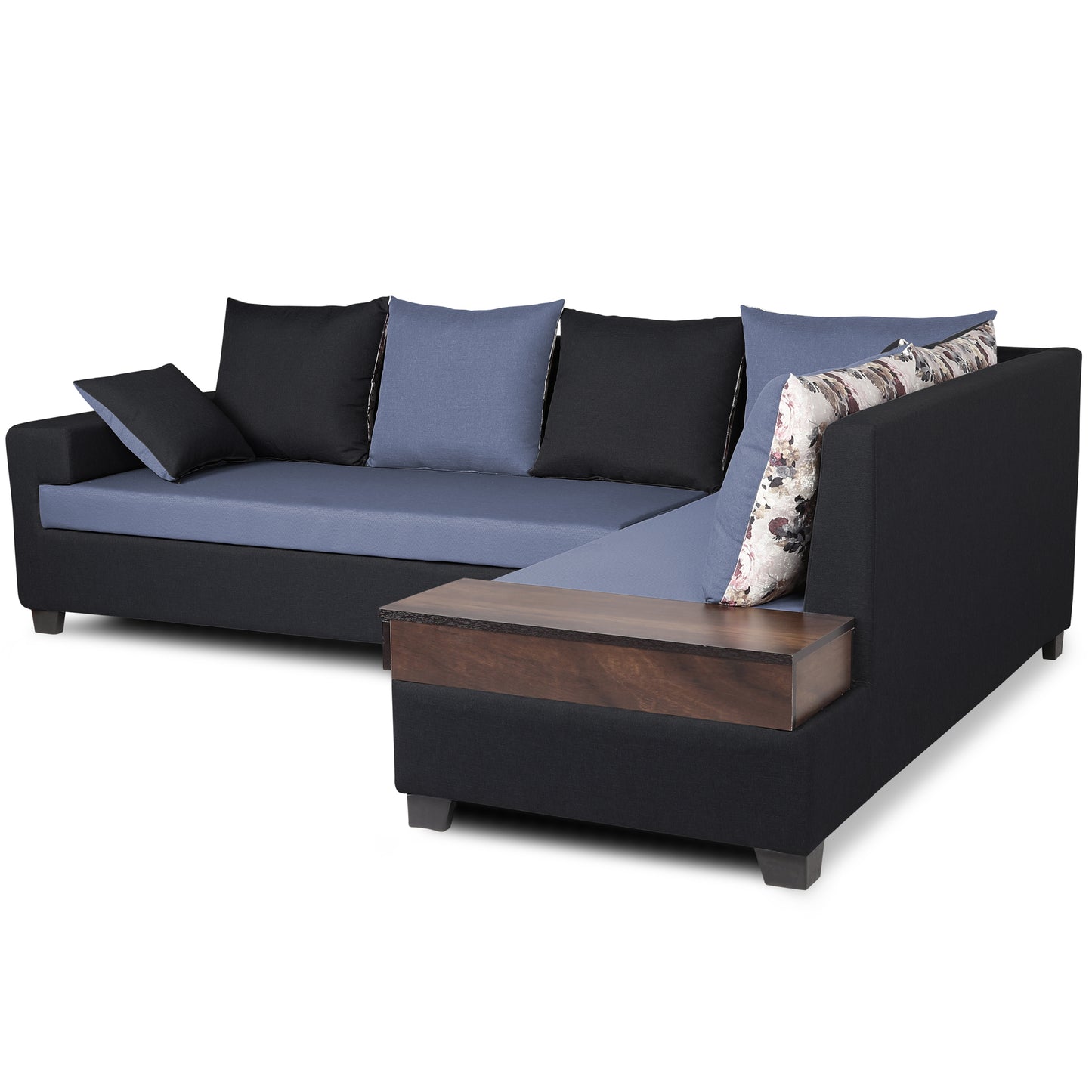 Adorn India Orlando Fabric L Shape Sofa (Black & Dark Grey)