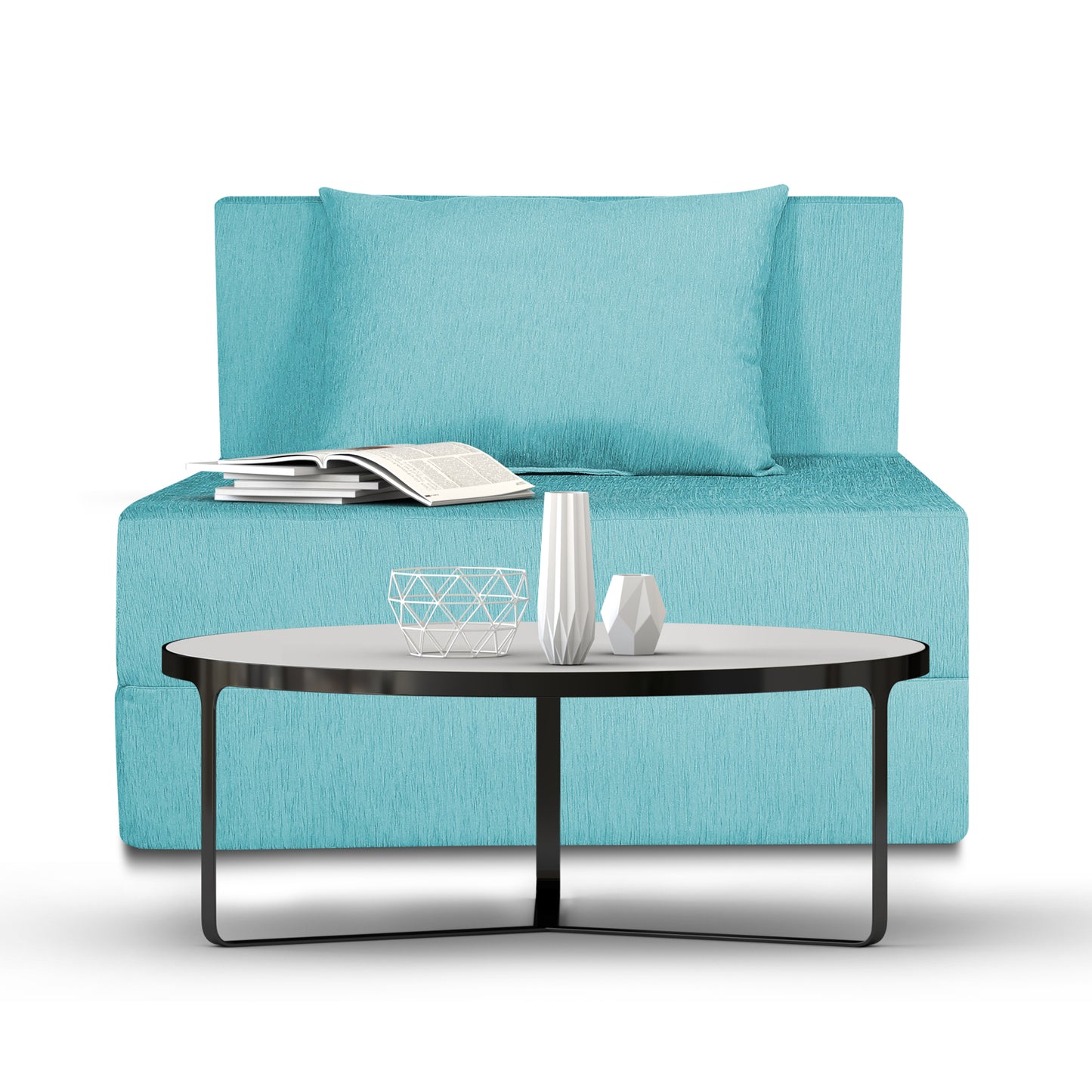 Adorn India Easy Single Seater Sofa Cum Bed Alyn 3'x 6' (Aqua Blue)