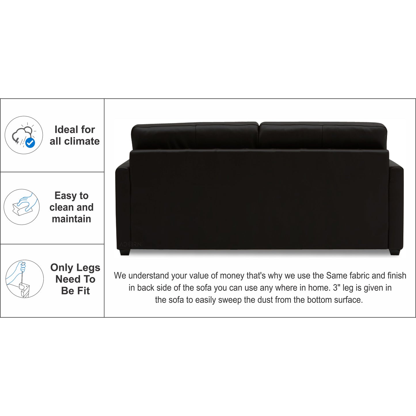 Adorn India Exclusive Flavio Leatherette 3-1-1 Sofa Set (Black)