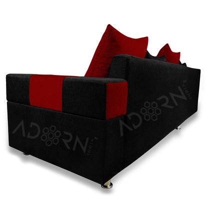 Adorn India Adillac 6 Seater Corner Sofa(Left Side Handle)(Maroon & Black)