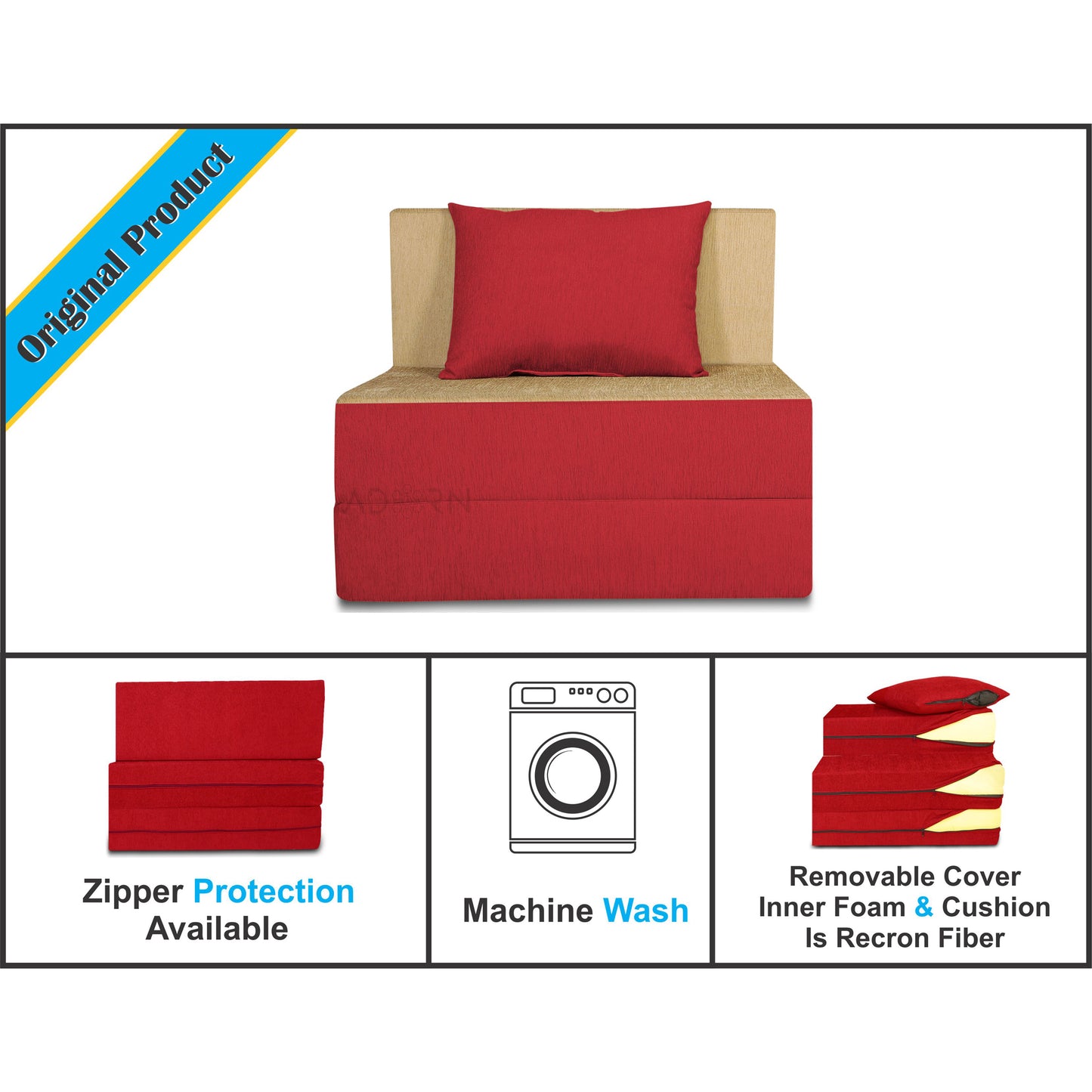 Adorn India Easy 2 Seater Sofa Cum Bed 3x6 (Red & Beige) (1 Year Warranty)