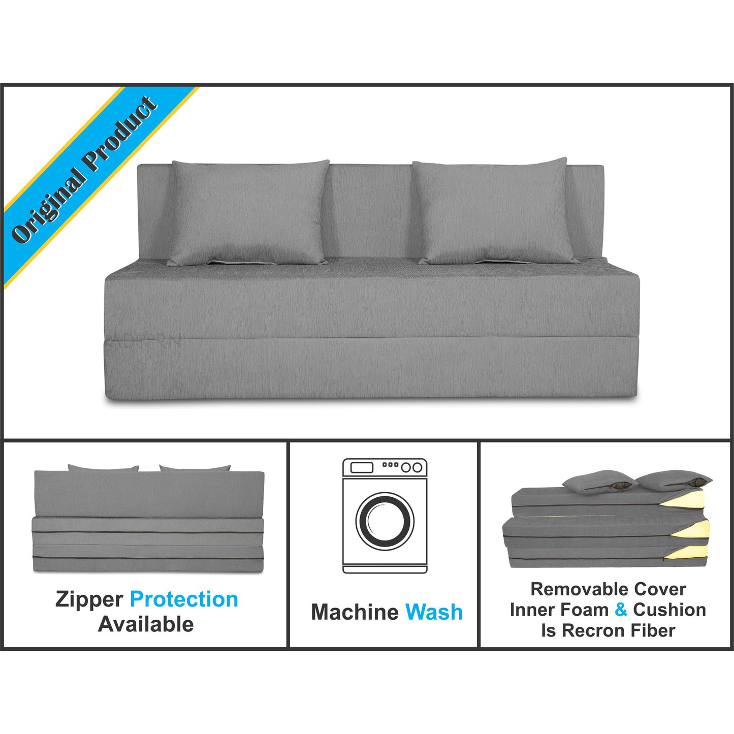 Adorn India Easy Three Seater Sofa Cum Bed Alyn 5'x 6' (Grey) (1 Year Warranty)