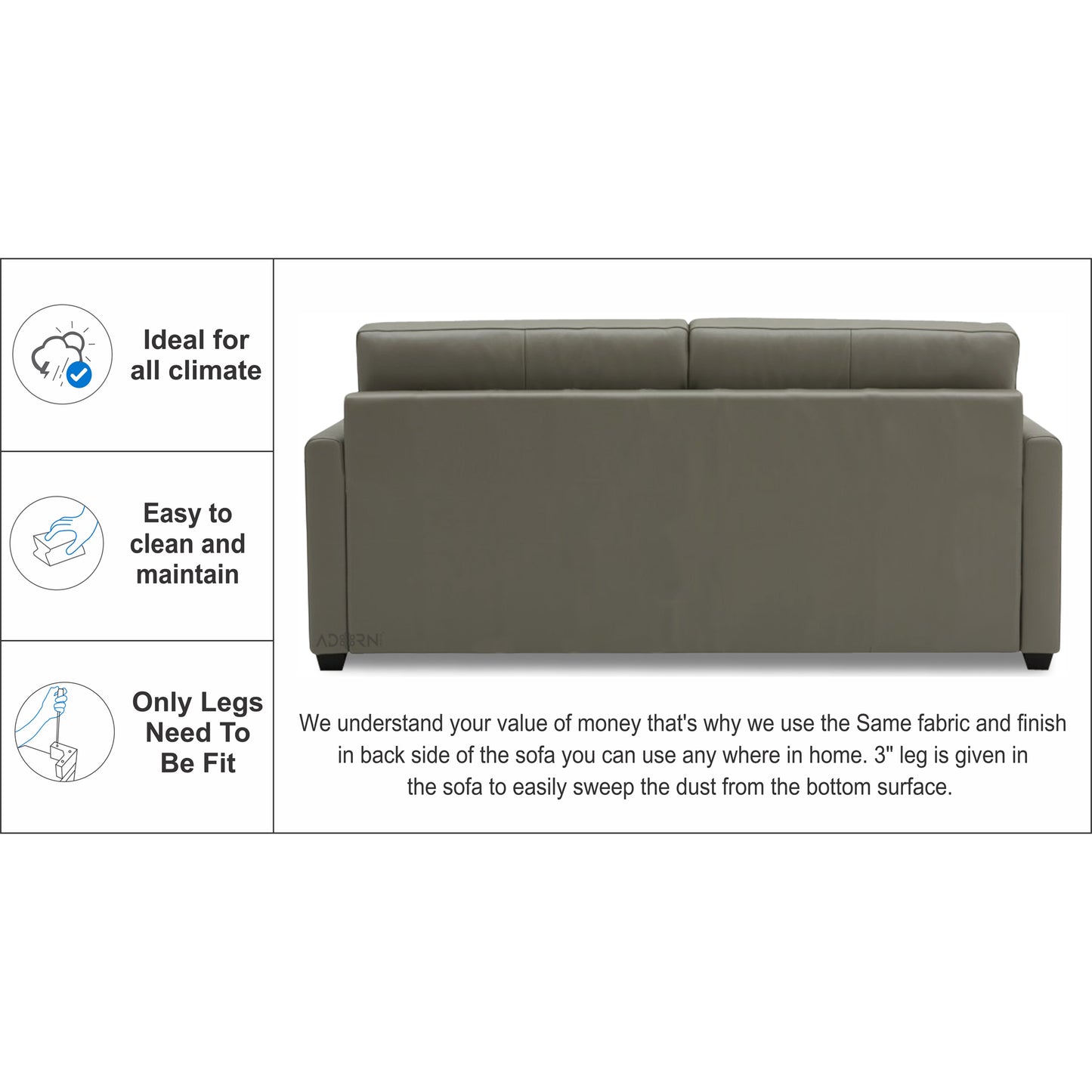 Adorn India Exclusive Flavio Leatherette 3-1-1 Sofa Set (Grey)