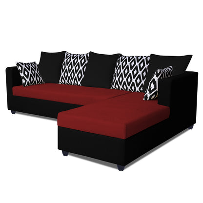 Adorn India Zink Straight line L Shape 6 Seater Sofa Rhombus Cushion(Maroon & Black)