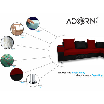 Adorn India Adillac 6 Seater Corner Sofa(Right Side)(Maroon & Black)
