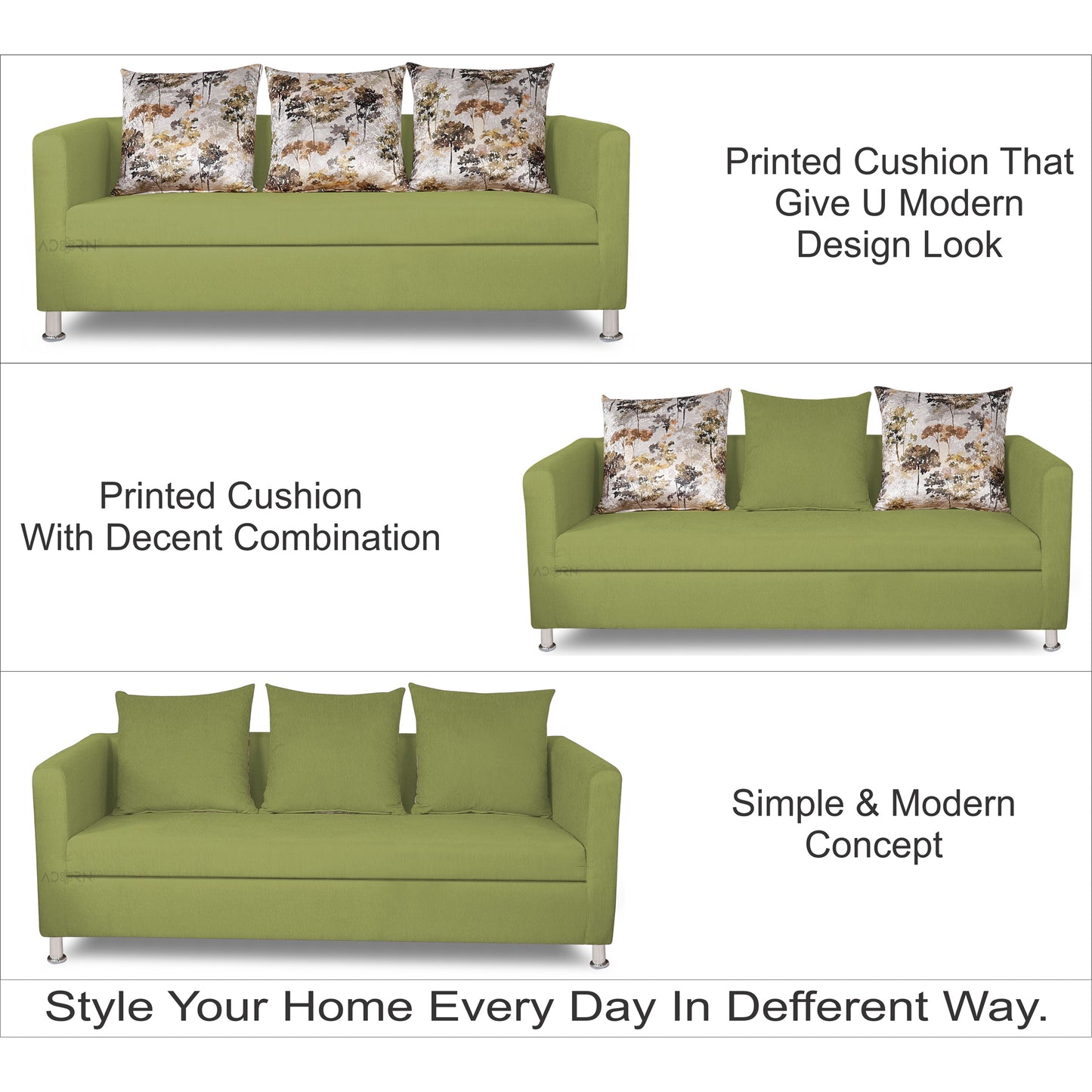 Adorn India Alita 3 Seater Compact Sofa (Green)