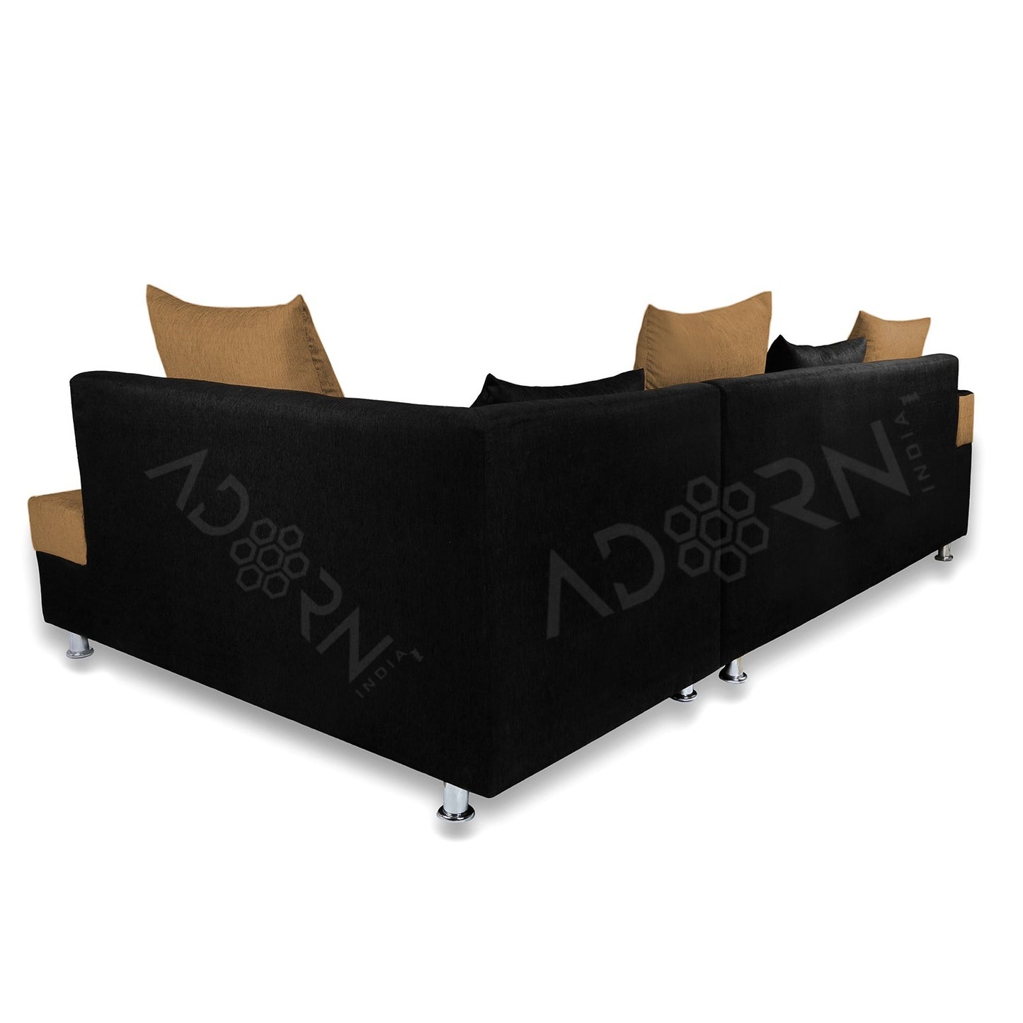 Adorn India Adillac 6 Seater Corner Sofa(Right Side)(Camel & Black)