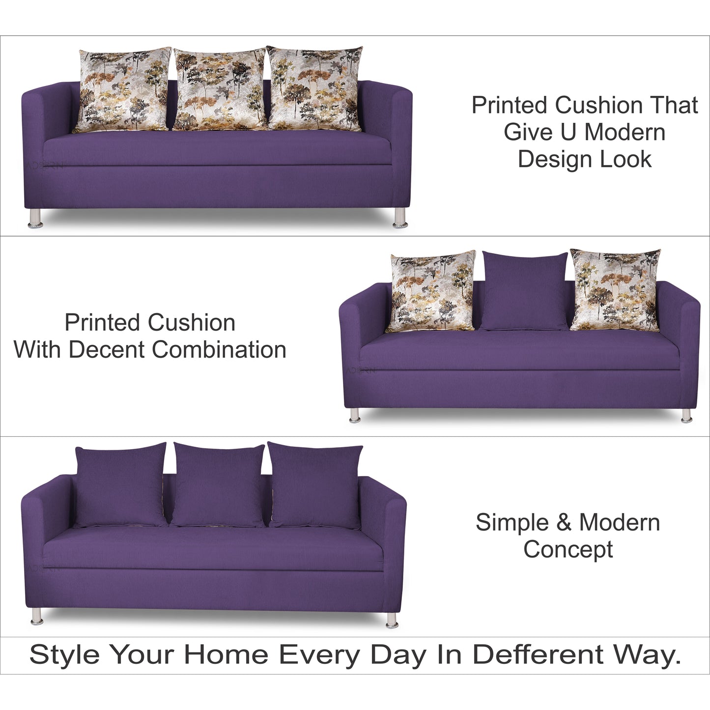Adorn India Alita 3-1-1 Compact 5 Seater Sofa Set (Dark Purple), Wood, Foam