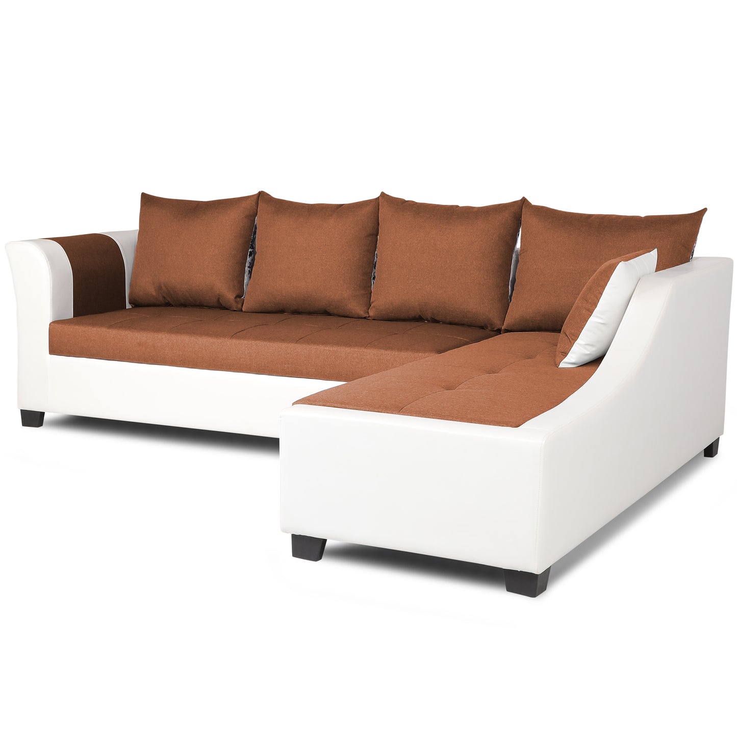 Adorn India Aliana L Shape Leatherette Fabric 6 Seater Sofa Set RHS (Rust & White) (3 Year Warranty)
