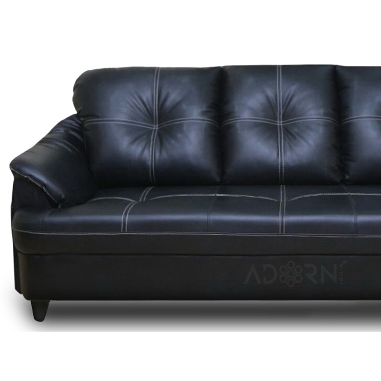 Adorn India Webster Leatherette Three Seater Sofa (Black)