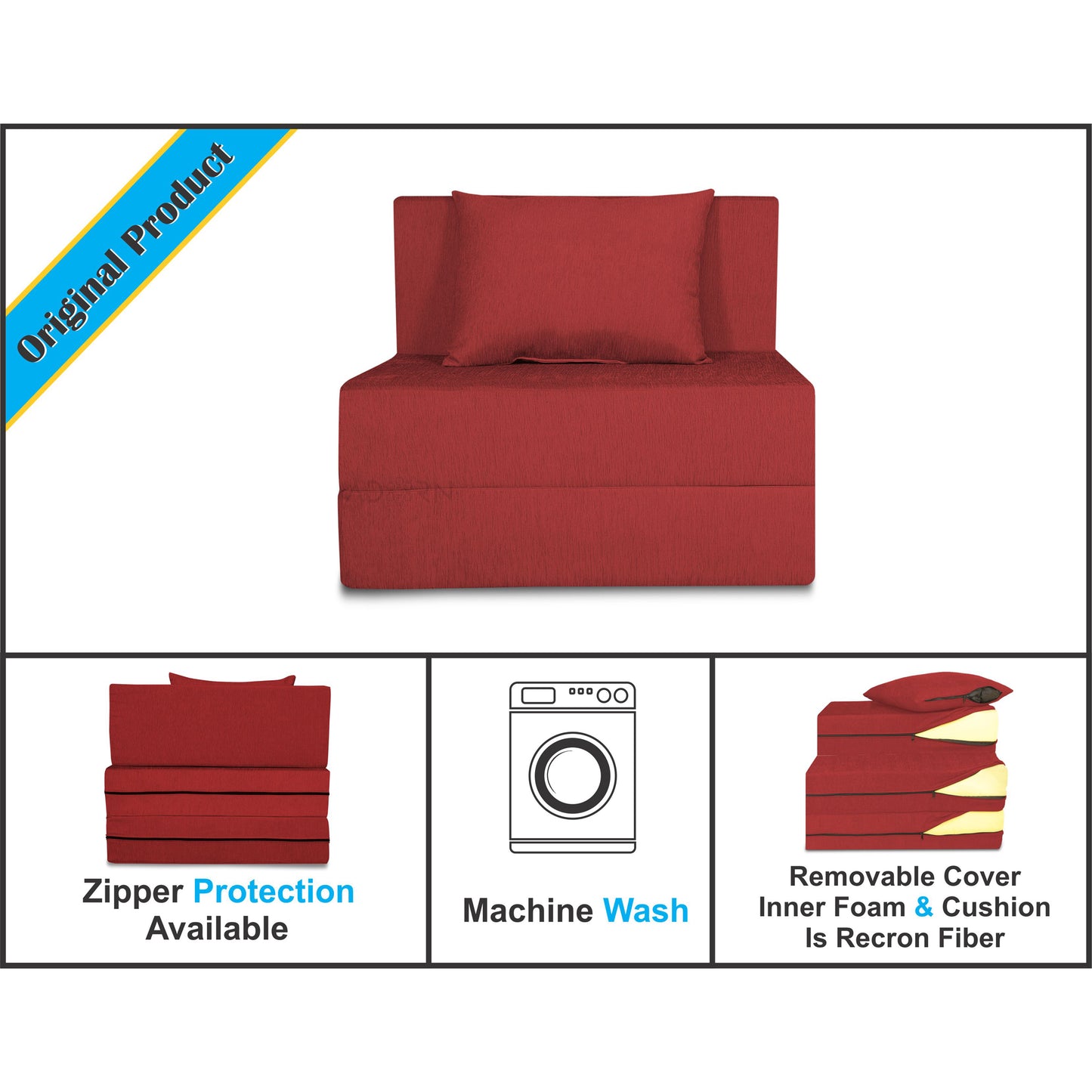Adorn India Easy 2 Seater Sofa Cum Bed Alyn 3'x 6' ((Maroon) (1 Year Warranty)