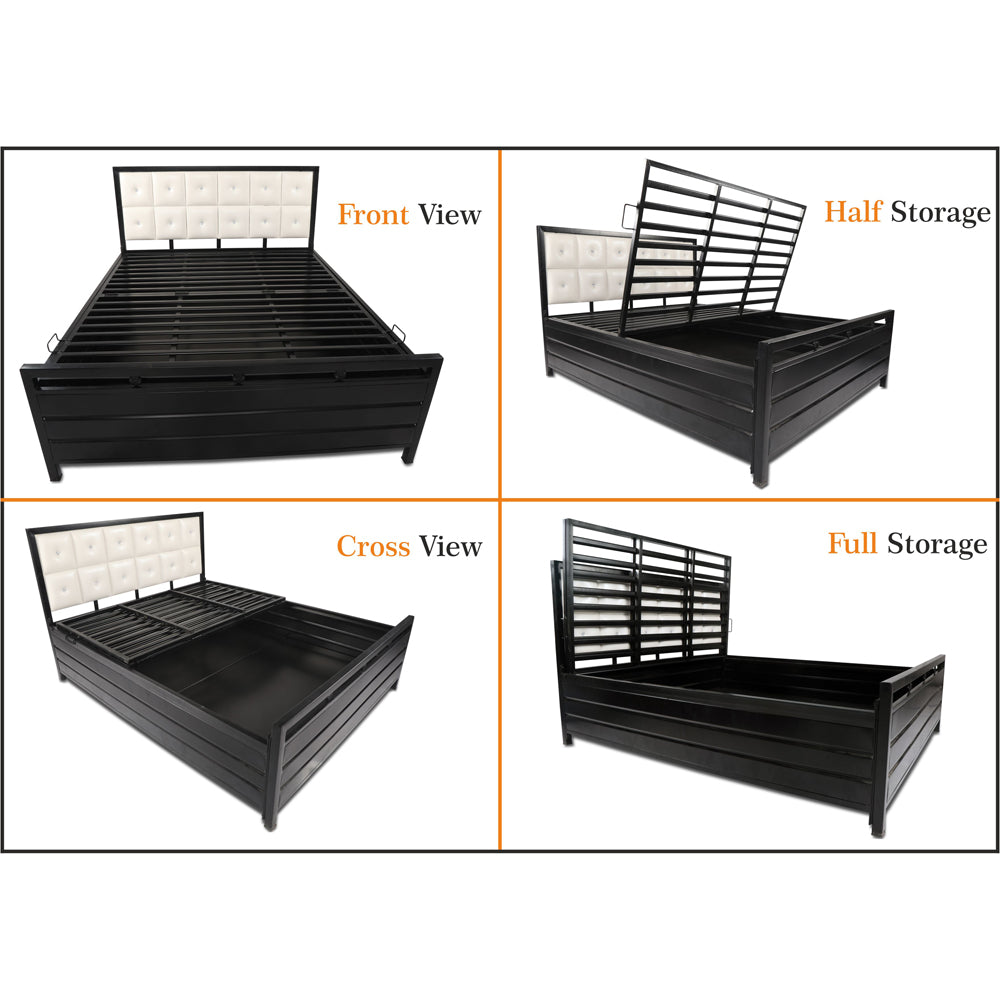 Iron cot with outlet storage