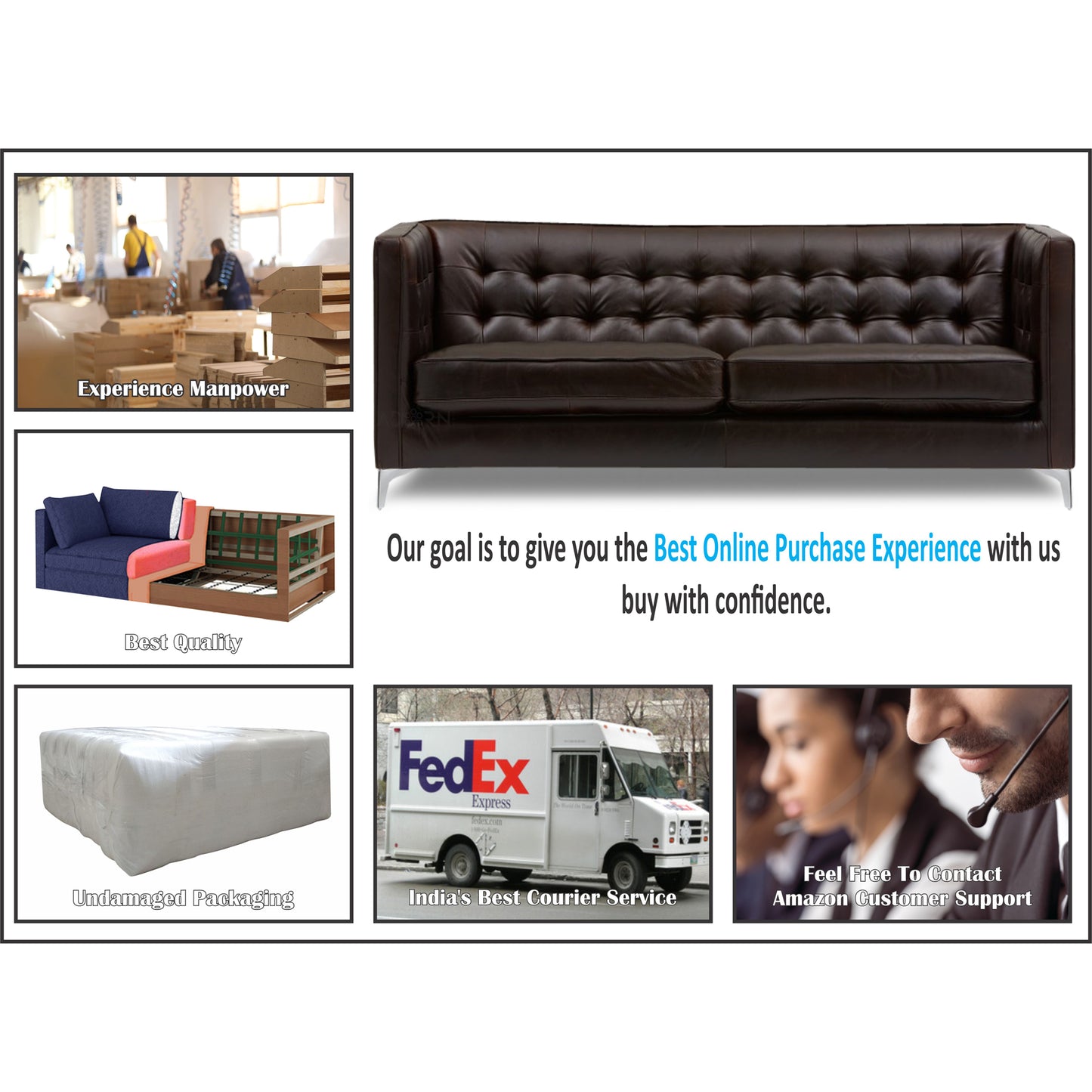 Adorn India Exclusive Cosmos Leatherette 3+2 Sofa Set (Brown)