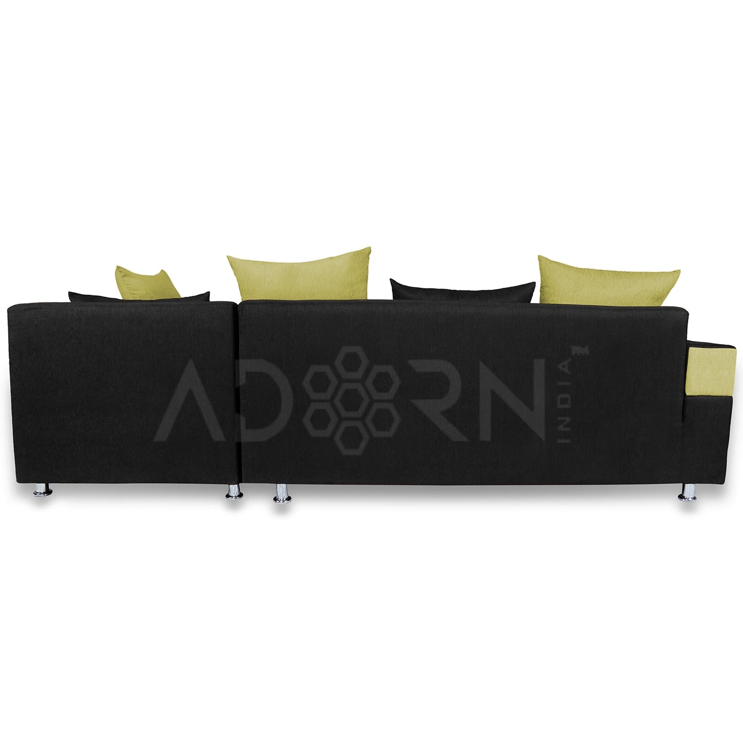 Adorn India Adillac 6 Seater Corner Sofa(Right Side)(Green & Black)