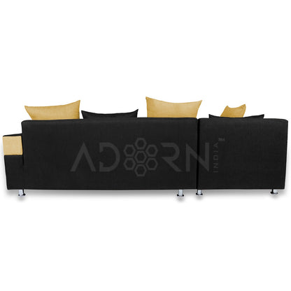 Adorn India Adillac 6 Seater Corner Sofa(Left Side Handle)(Yellow & Black)