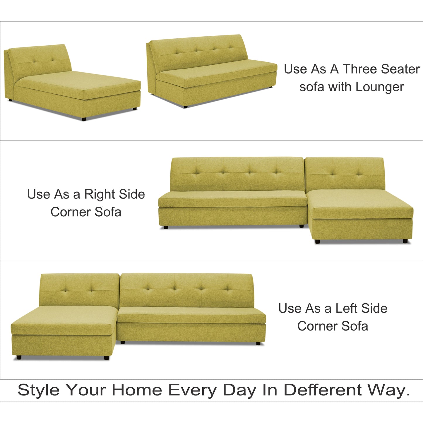 Adorn India Atlas Modular Sofa Set (Green) (3 Year Warranty)