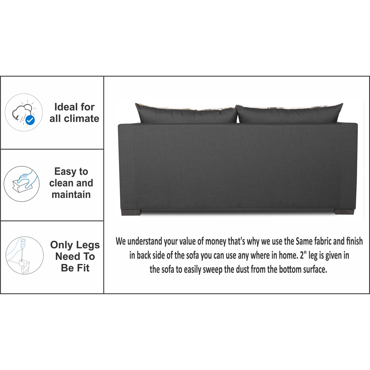 Adorn India Straight line 3 Seater Sofa Cum Bed (Dark Grey), Wood, Foam