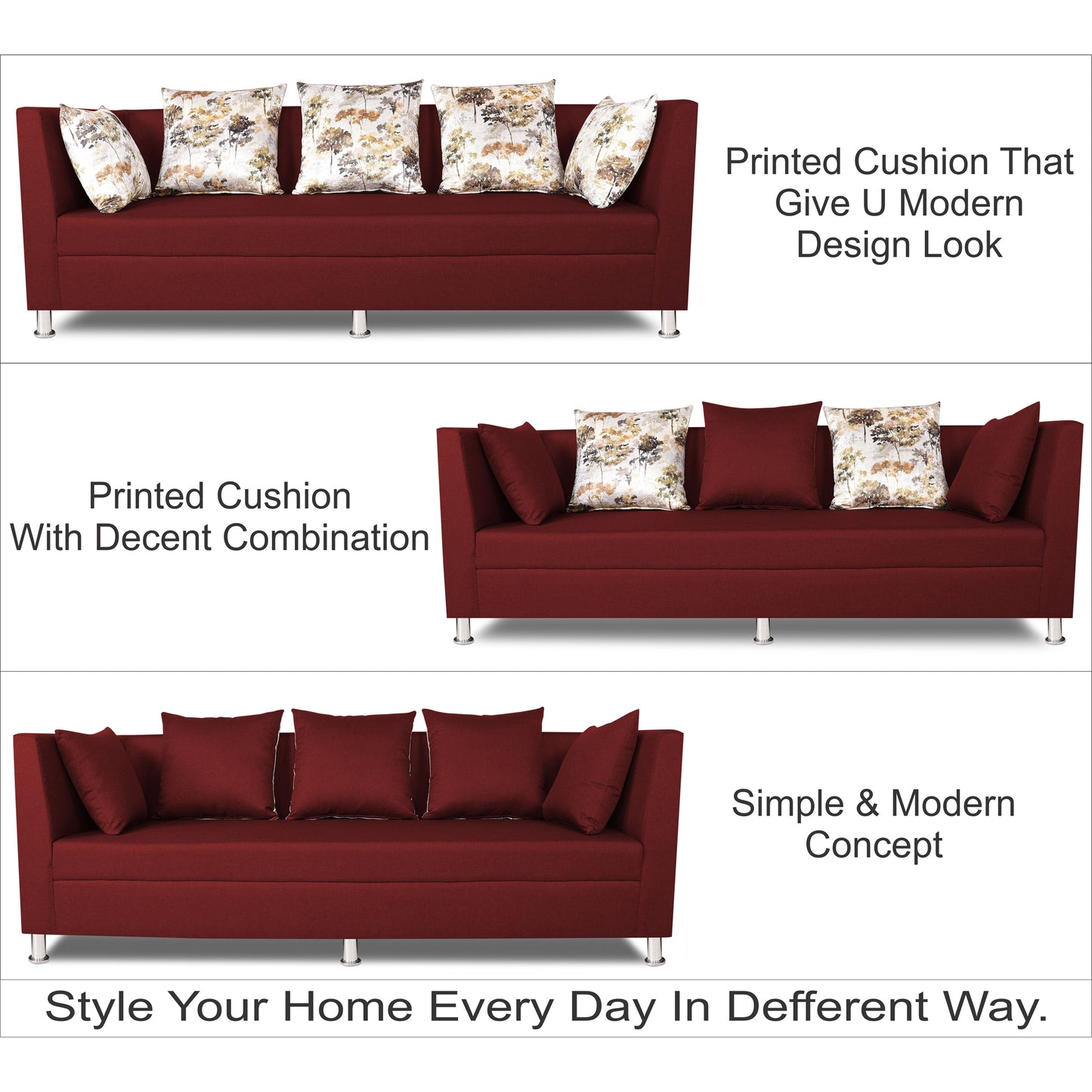 Adorn India Alica 3-1-1 5 Seater Sofa Set(Maroon)