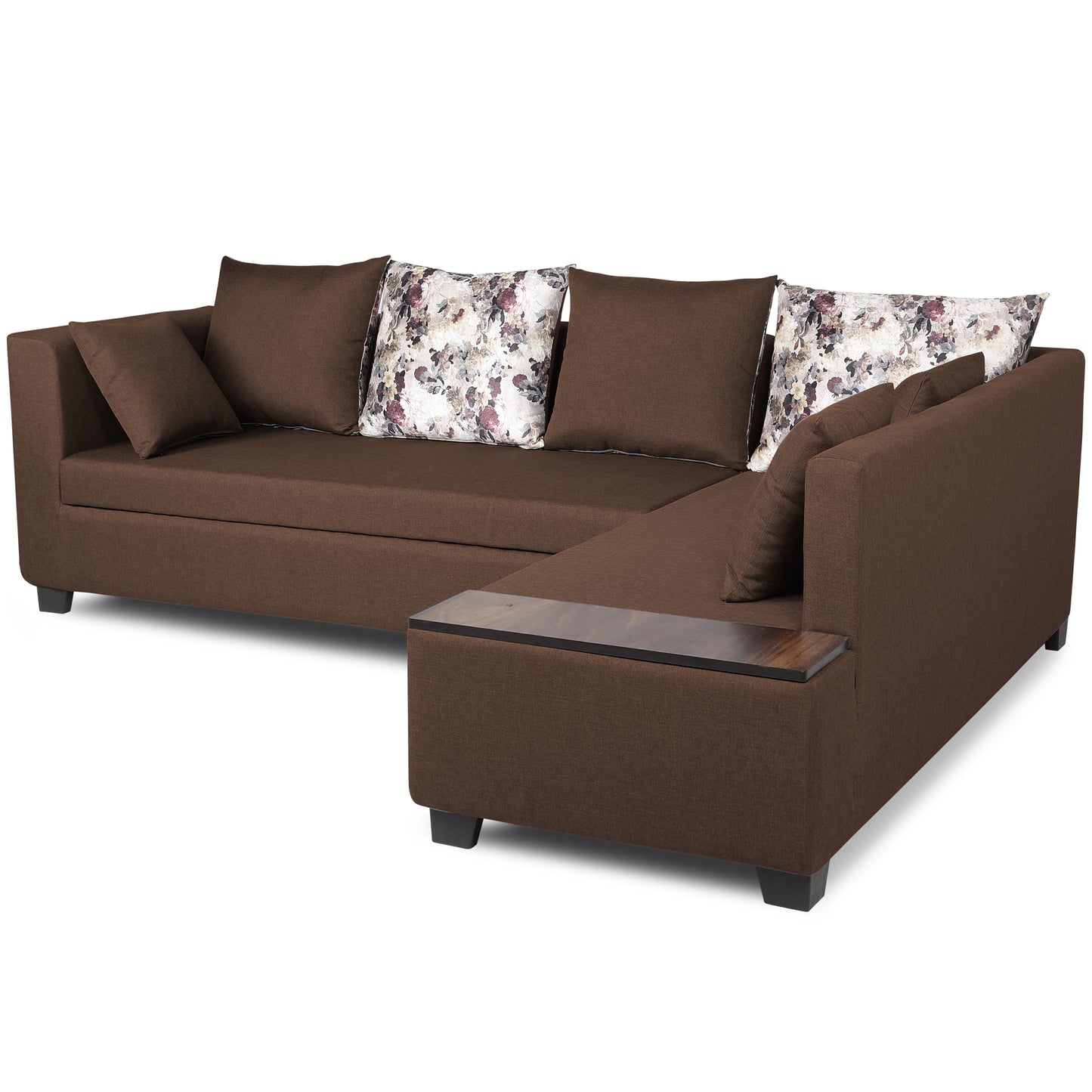 Adorn India Mclain L Shape 6 Seater Sofa (Brown)