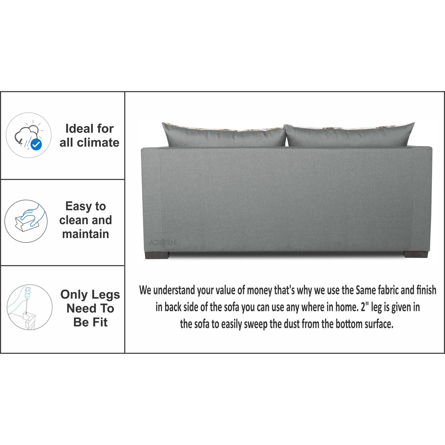 Adorn India Straight line 3 Seater Sofa Cum Bed (Light Grey), Wood, Foam