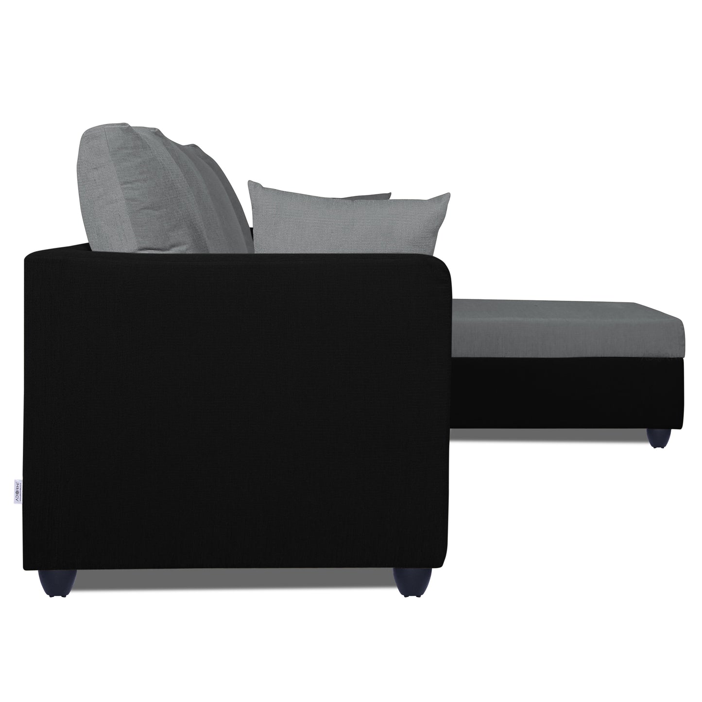 Adorn India Zink Straight line L Shape 6 Seater Sofa Plain Cushion (Grey & Black)