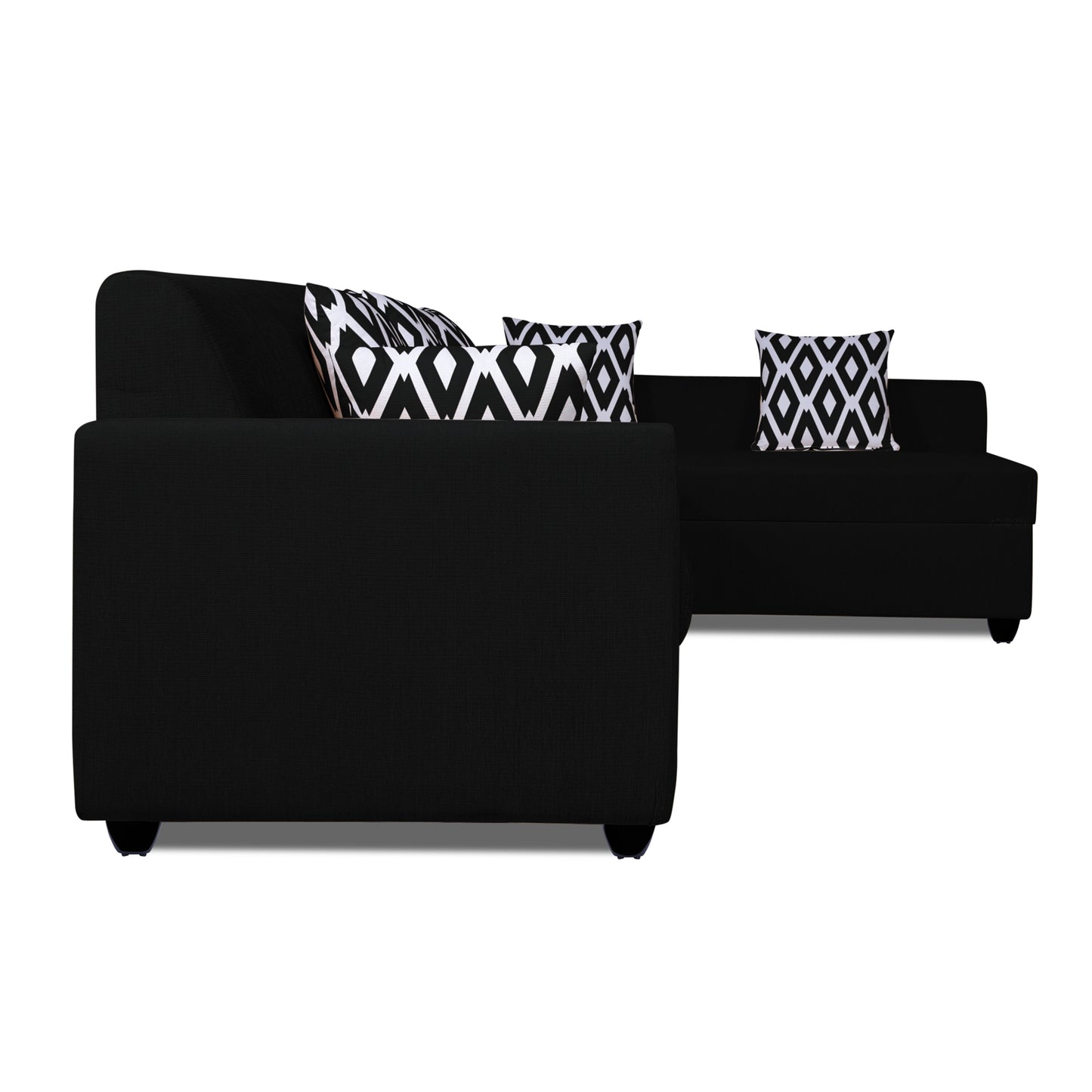 Adorn India Rio HighBack L Shape 6 Seater Sofa Set (Right Hand Side) (Black) (3 Year Warranty)