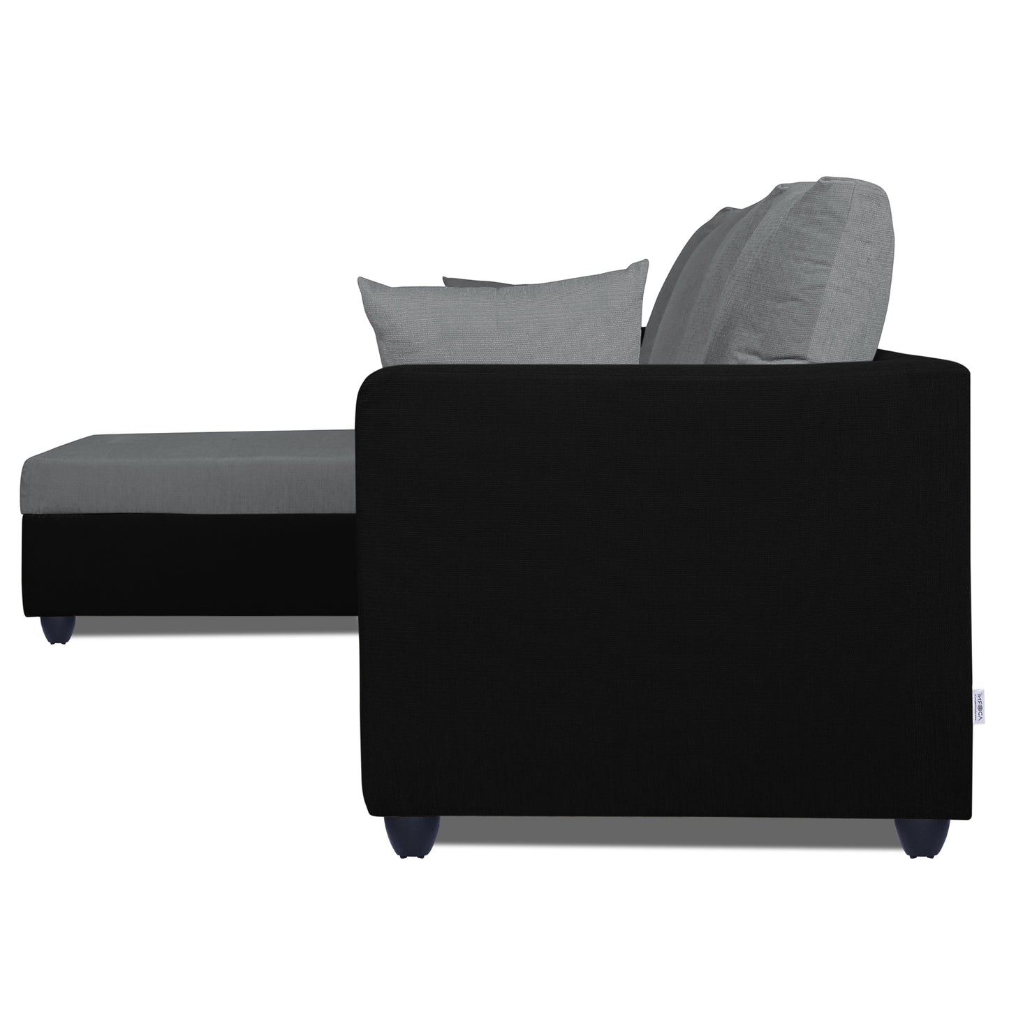 Adorn India Zink Straight line L Shape 5 Seater Sofa Plain Cushion (Left Side Handle)(Grey & Black)