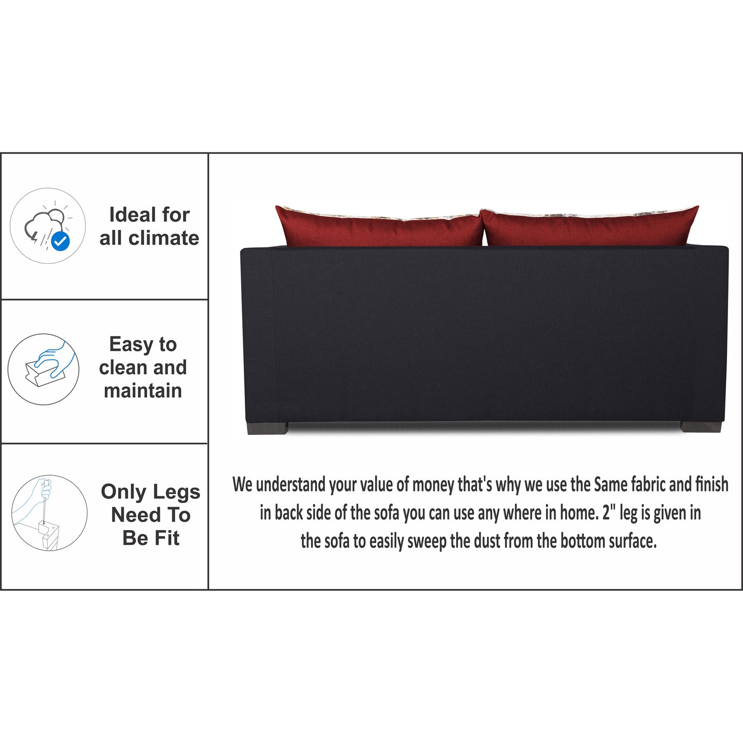 Adorn India Exclusive Two Tone Straight Line Three Seater Sofa Cum Bed (Maroon & Black), Wood, Foam