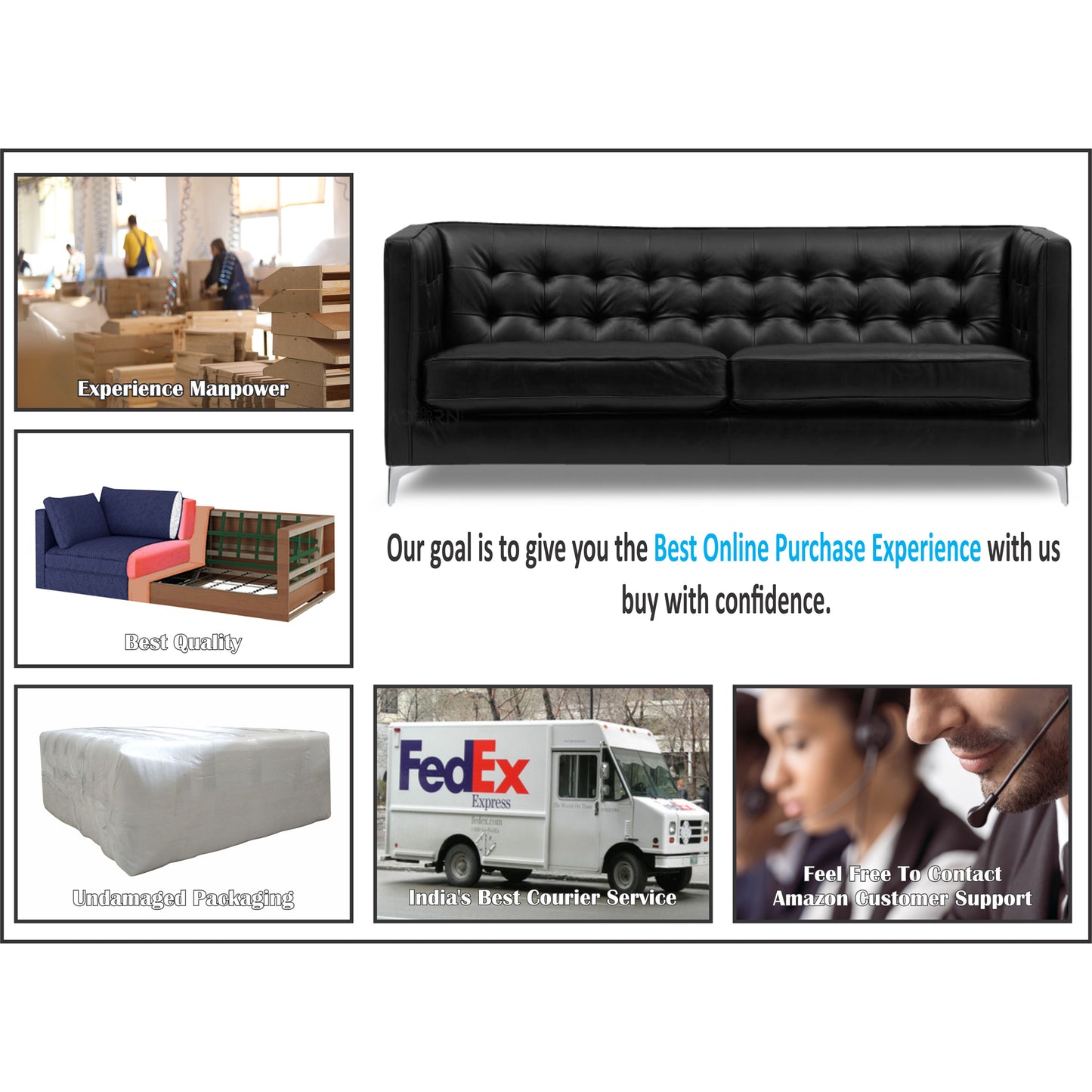 Adorn India Exclusive Cosmos Leatherette Three Seater Sofa (Black)