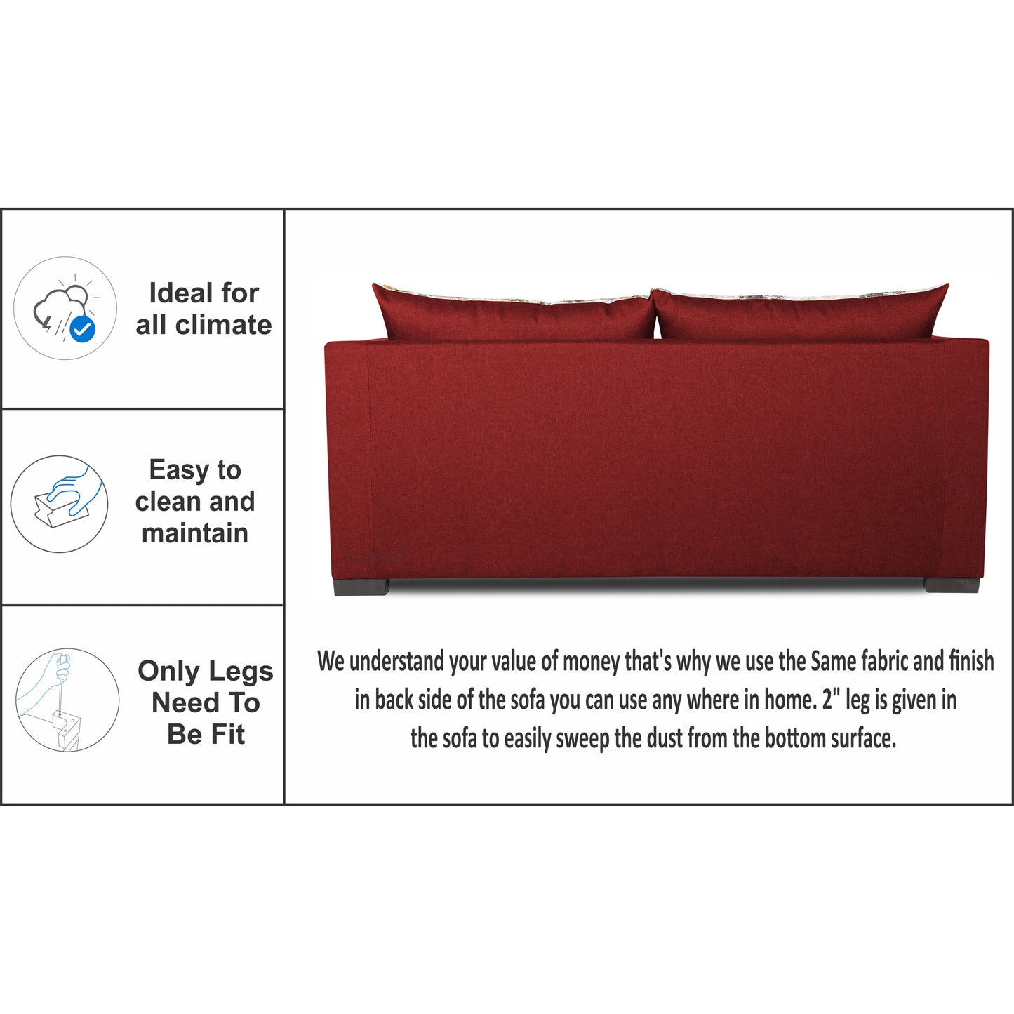 Adorn India Straight line 3 Seater Sofa Cum Bed (Maroon), Wood, Foam