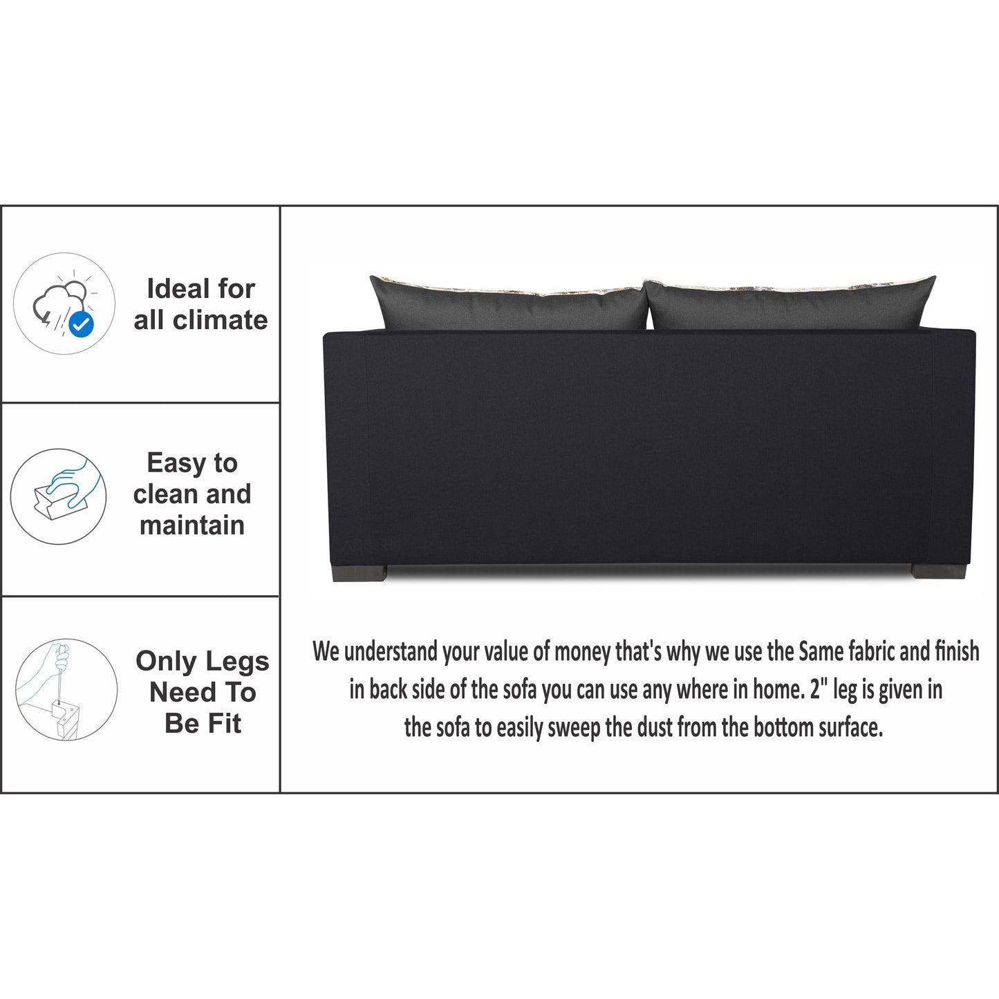 Adorn India Exclusive Two Tone Straight Line Three Seater Sofa Cum Bed (Dark Grey & Black), Wood, Foam