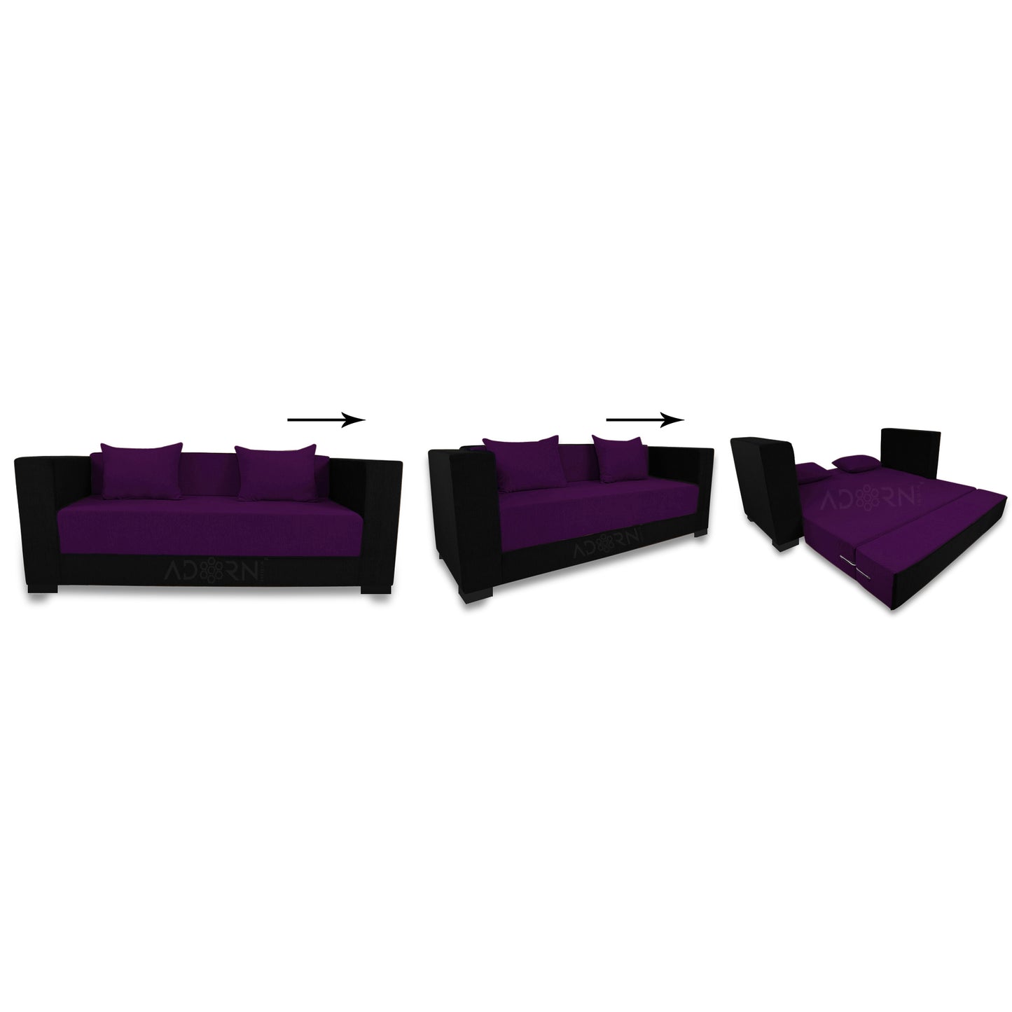 Adorn India Almond 3 Seater Sofa cumbed(Dark Purple & Black)