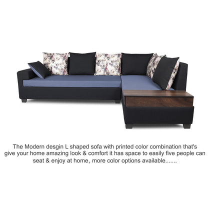 Adorn India Orlando Fabric  L Shape 6 seater Sofa  set (Black & Dark Grey)