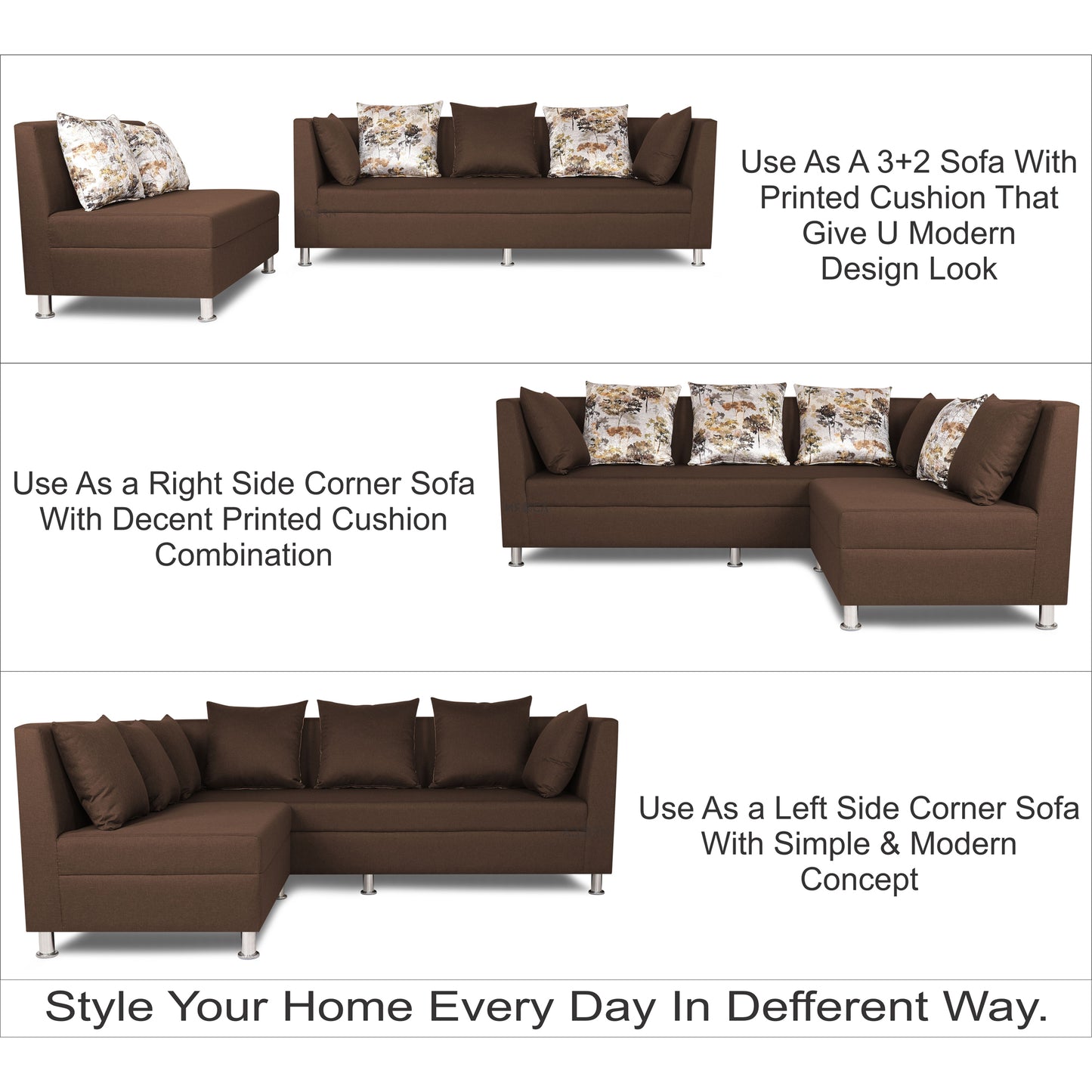 Adorn India Alica Modular Sofa Set (Brown)