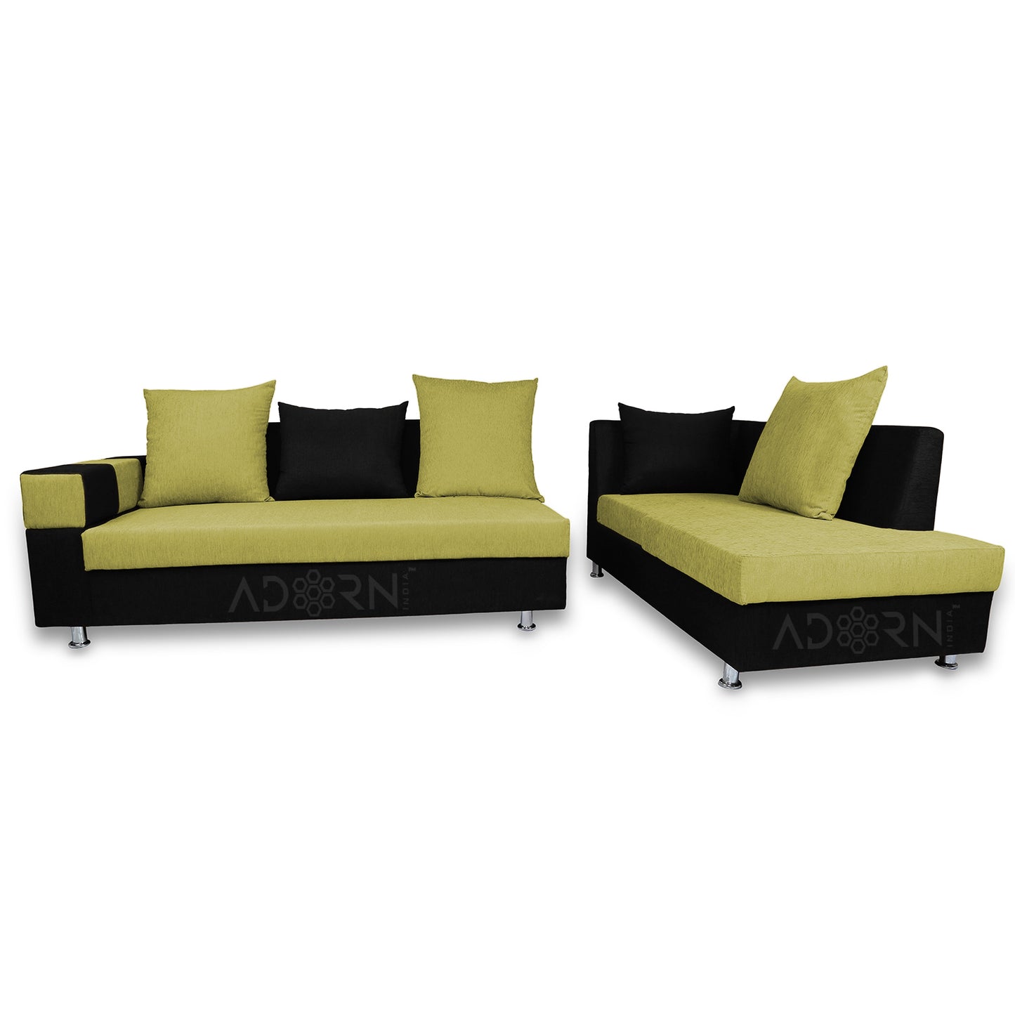 Adorn India Adillac 6 Seater Corner Sofa(Right Side)(Green & Black)