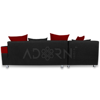 Adorn India Adillac 6 Seater Corner Sofa(Left Side Handle)(Maroon & Black)