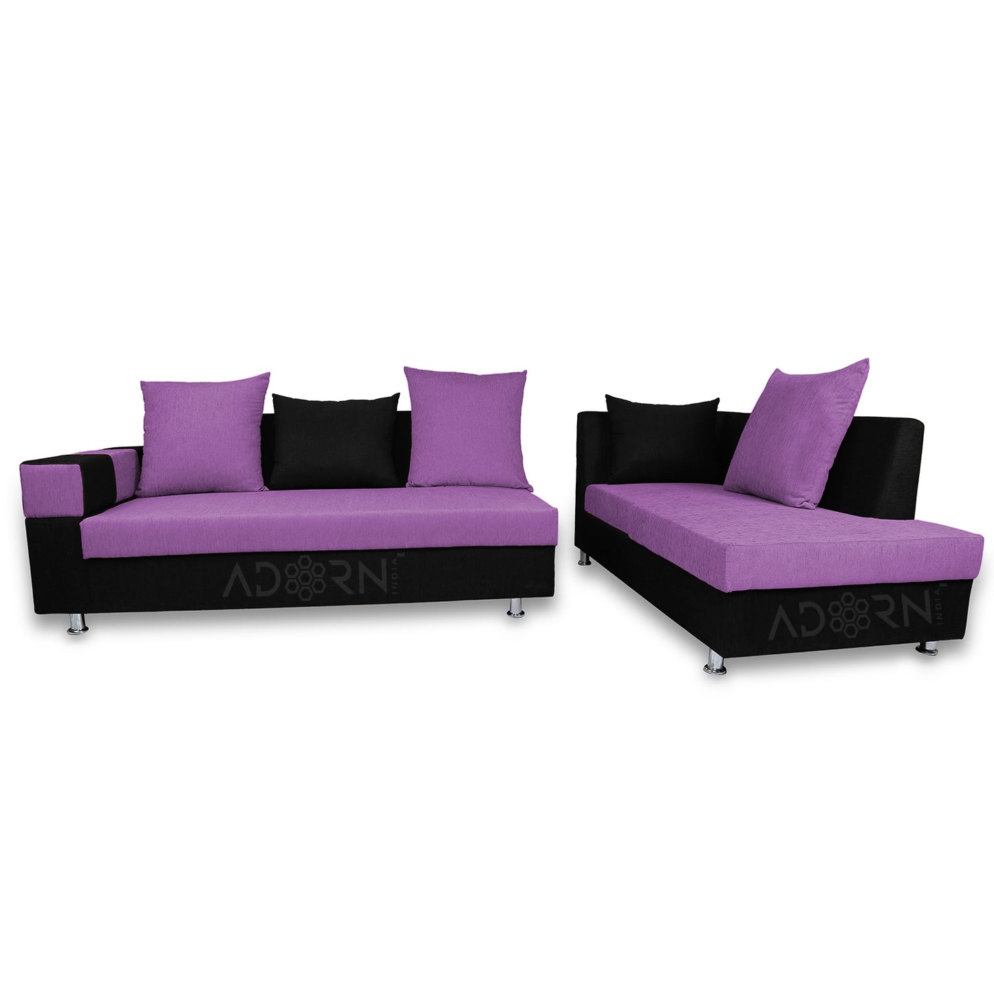 Adorn India Adillac 6 Seater Corner Sofa(Right Side)(Light Purple & Black)
