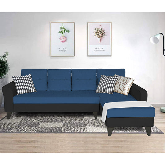 Adorn India Maddox L Shape 6 Seater Sofa Set Tufted Two Tone (Right Hand Side) (Blue & Black)