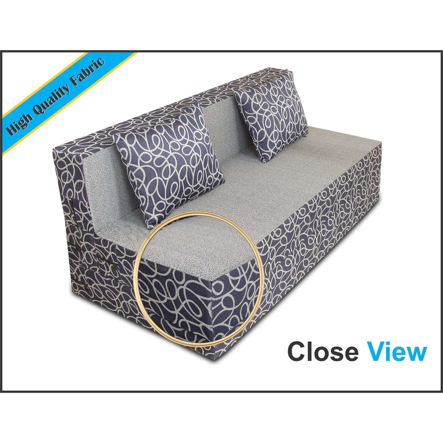 Adorn India Easy Two Seater Sofa Cum Bed Poly Cotton 4'X6' (Blue and Grey)