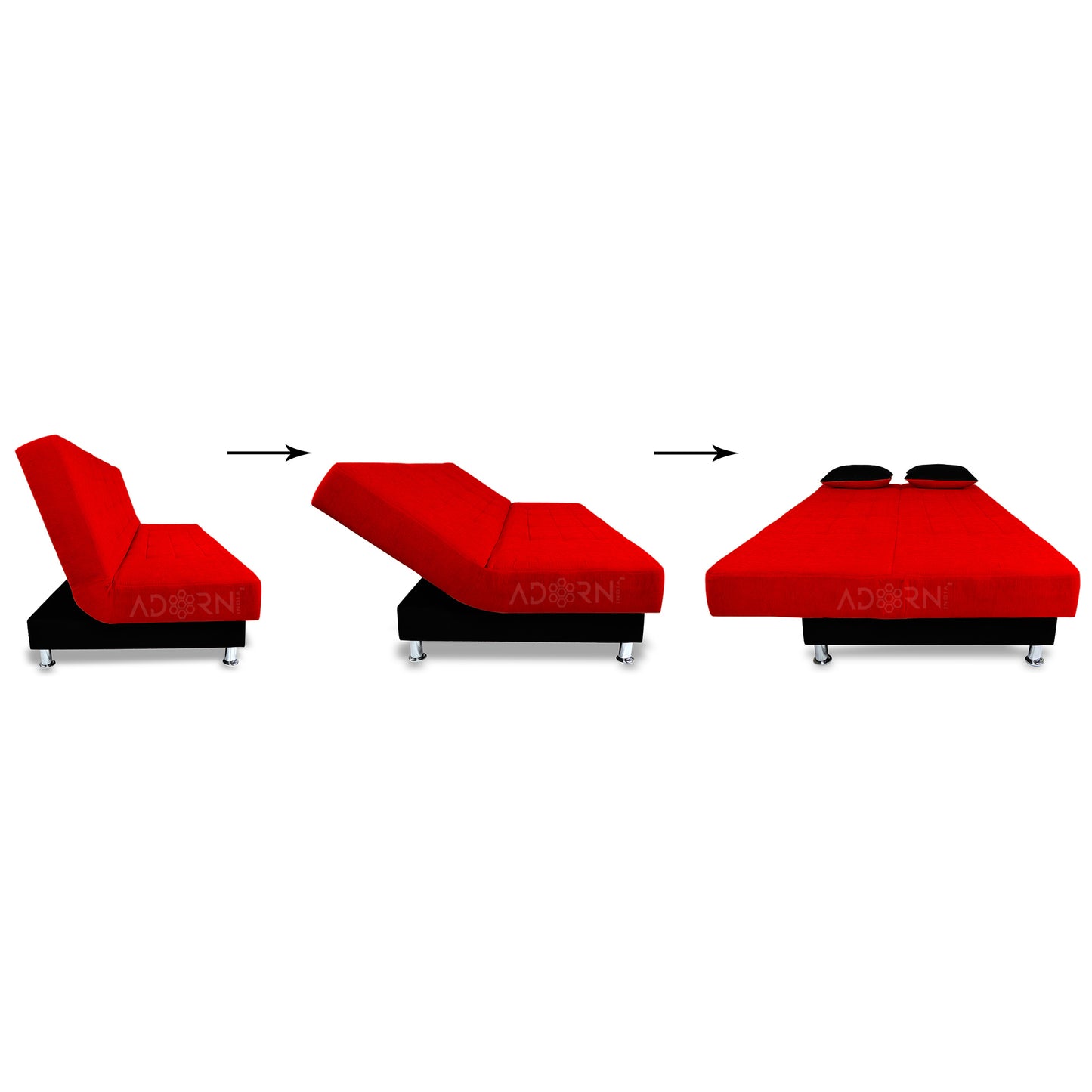 Adorn India Alyssum 3 Seater Sofa Cum bed (Red & Black)