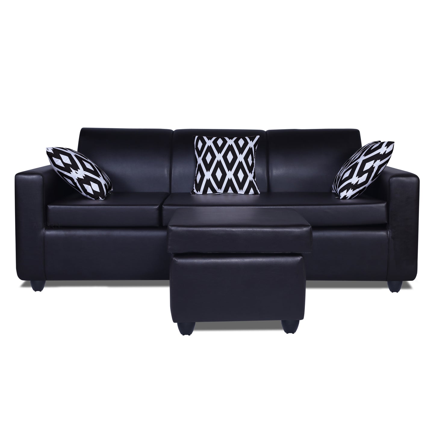 Adorn India Monteno Leatherette Modular 4 Seater Sofa Set (Black) (3 Year Warranty)